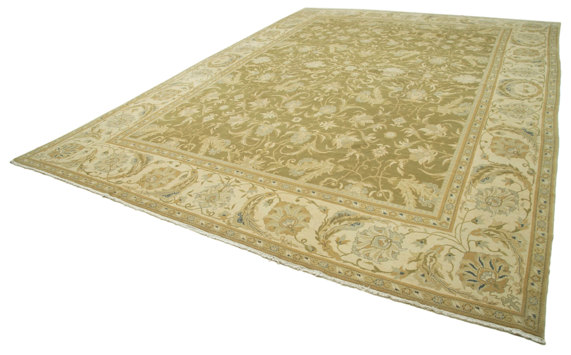 Handmade Wool Area Rug – Tebriz Classic Beige Cotton Wool Carpet 11'9''x15'10''