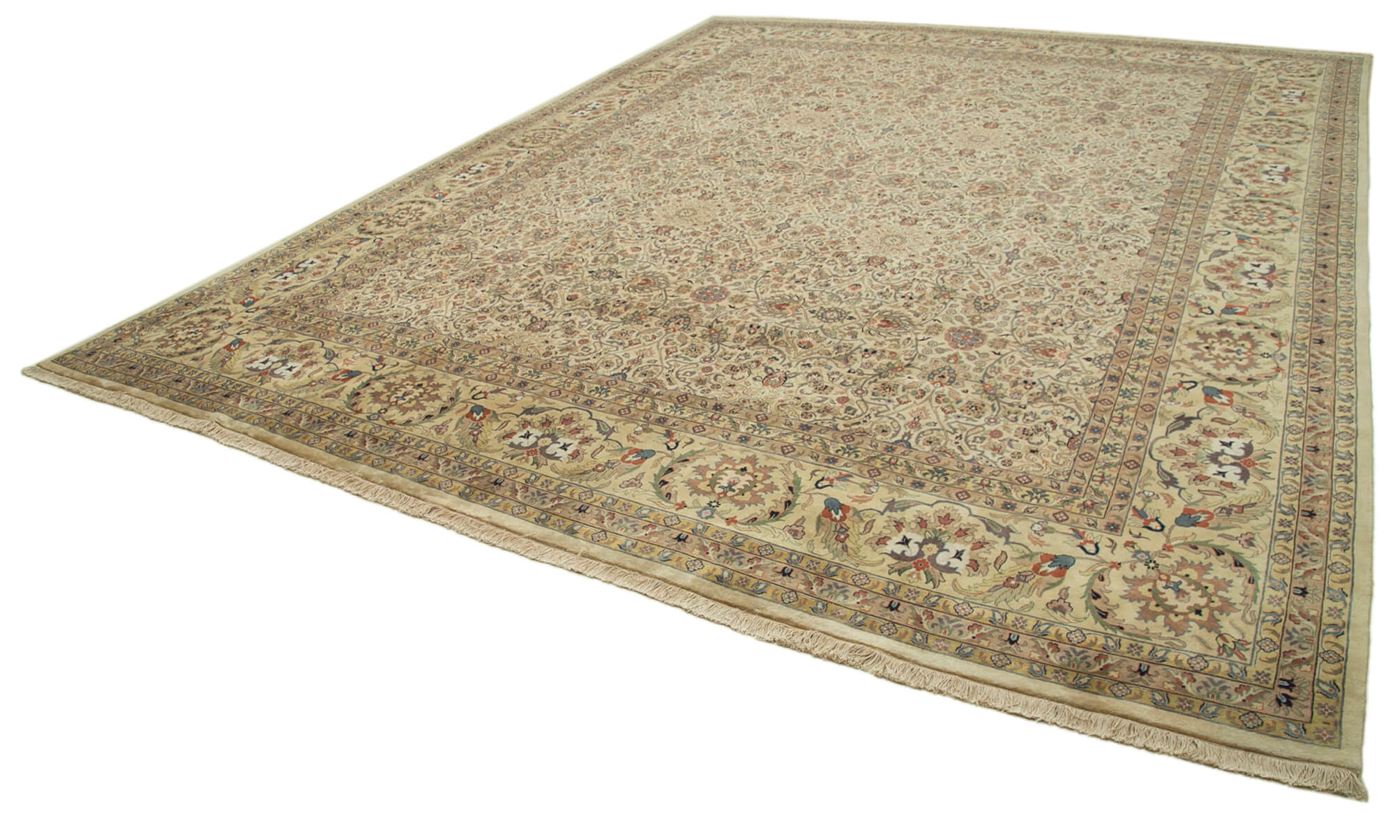 Handmade Wool Area Rug – Classic Beige Vintage Turkish Carpet 12'x15' Cotton Wool