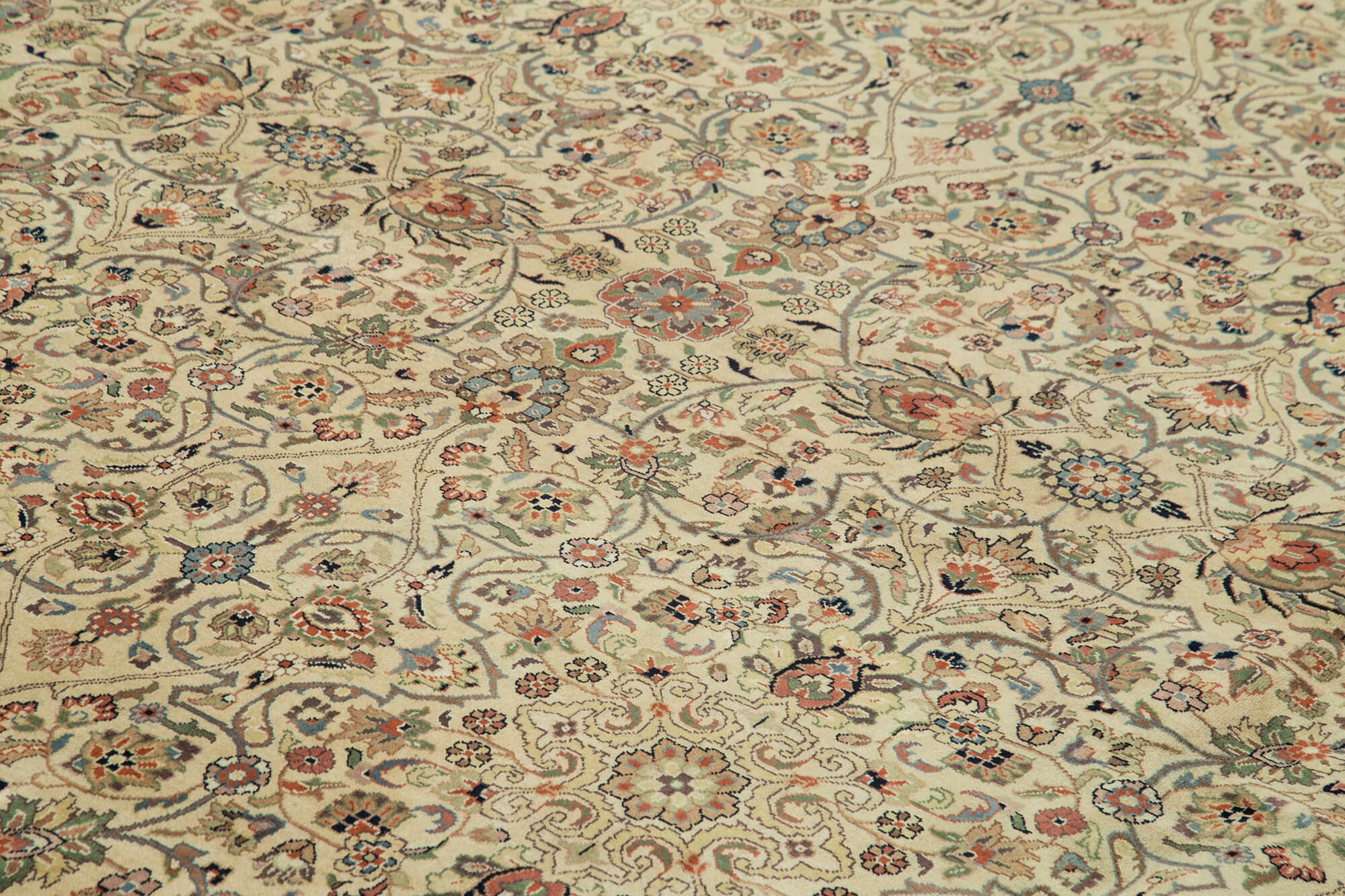 Handmade Wool Area Rug – Classic Beige Vintage Turkish Carpet 12'x15' Cotton Wool