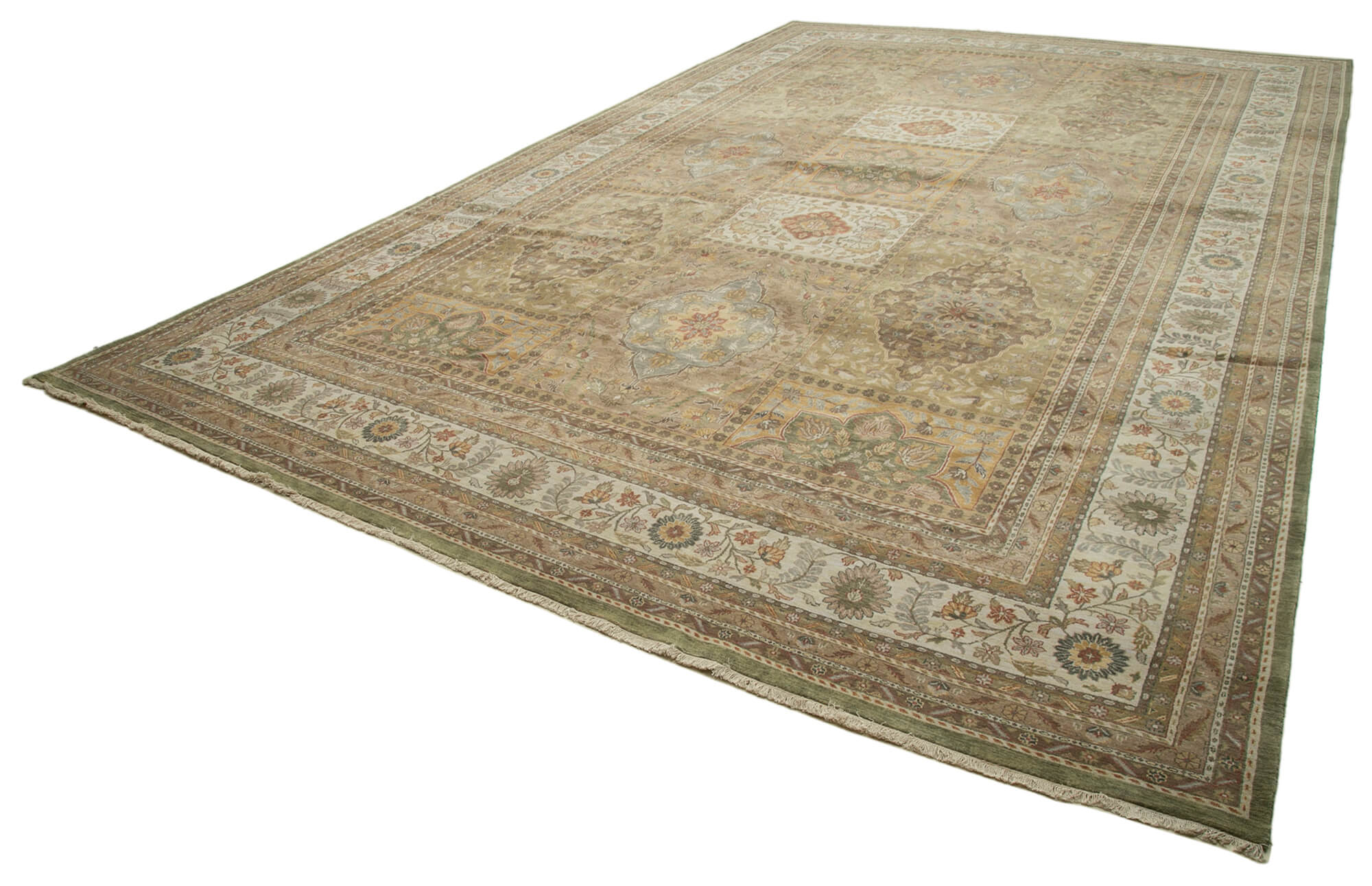 Handmade Wool Area Rug – Tebriz Beige Classic Cotton Rug 12'0''x18'2'' | Turkish Vintage