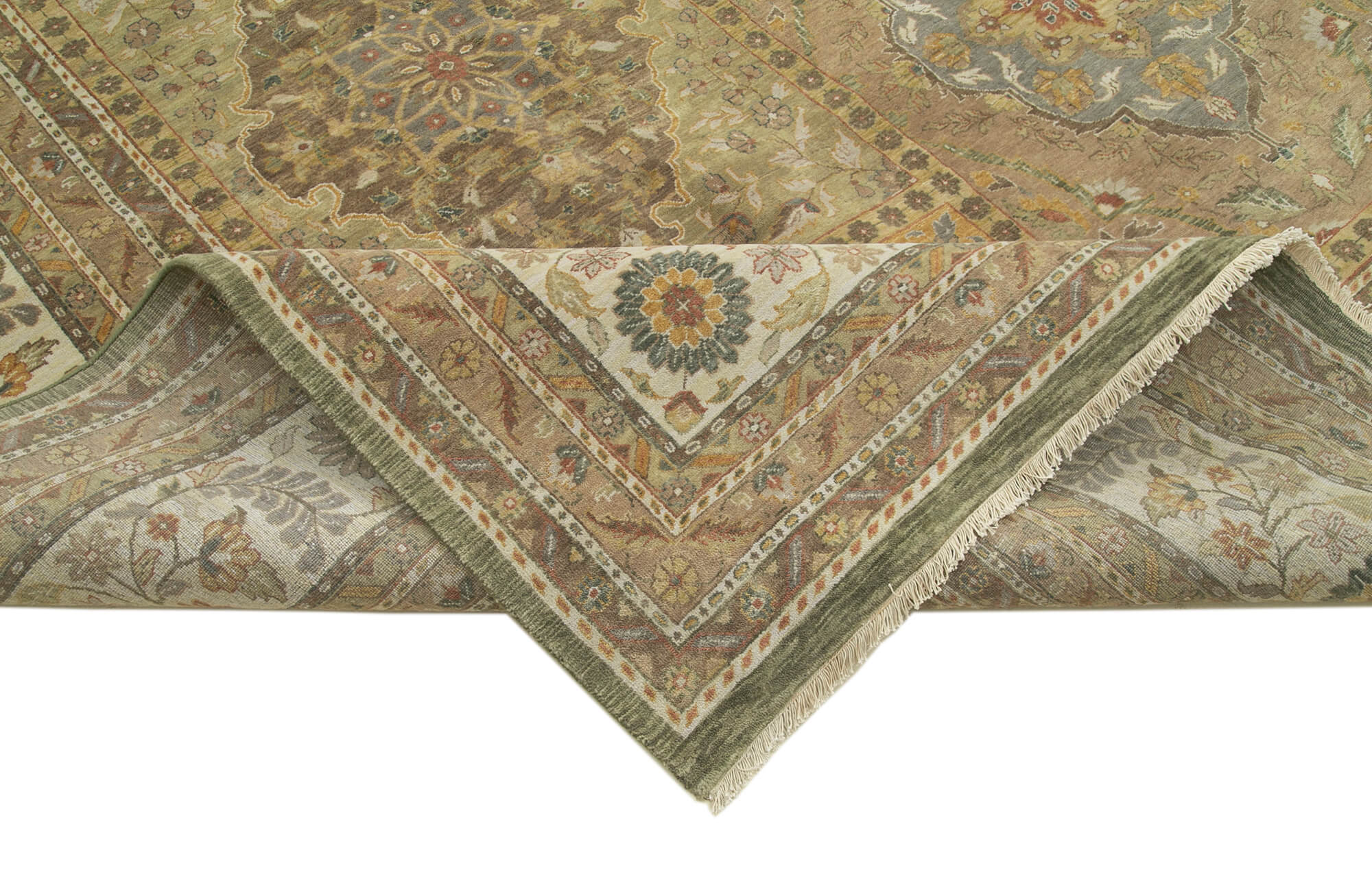 Handmade Wool Area Rug – Tebriz Beige Classic Cotton Rug 12'0''x18'2'' | Turkish Vintage