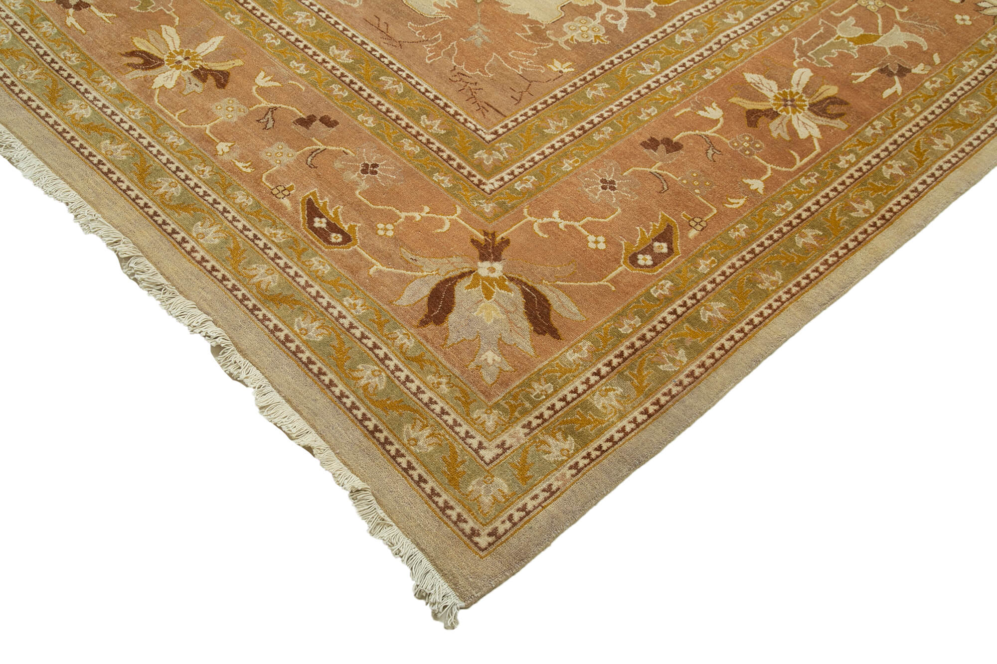 Handmade Wool Area Rug – Tebriz Classic Beige Cotton Wool Rug 12'2''x17'4''