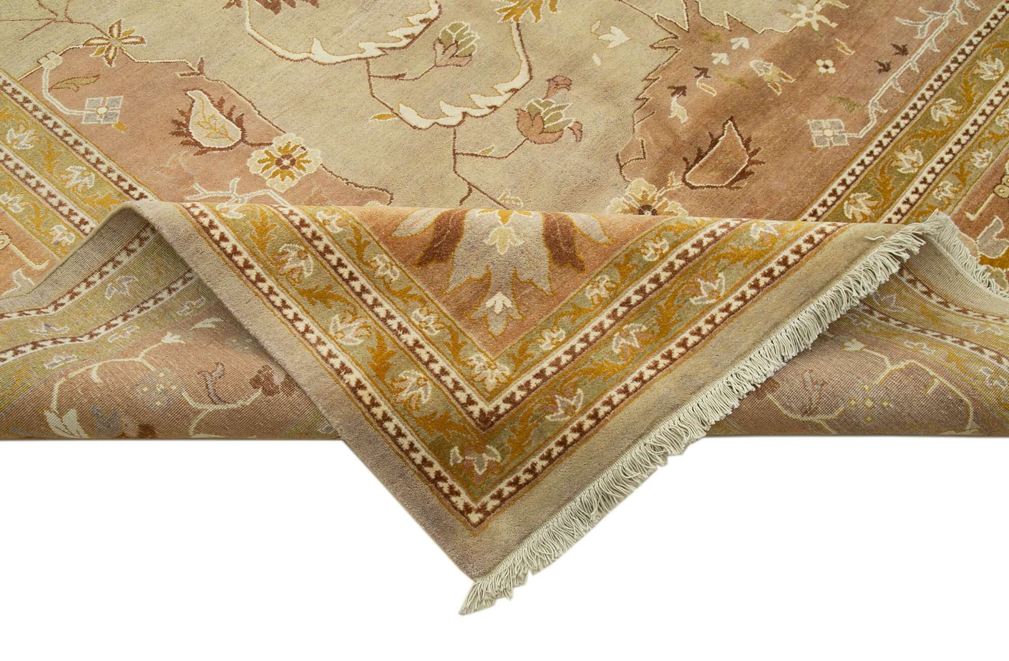 Handmade Wool Area Rug – Tebriz Classic Beige Cotton Wool Rug 12'2''x17'4''