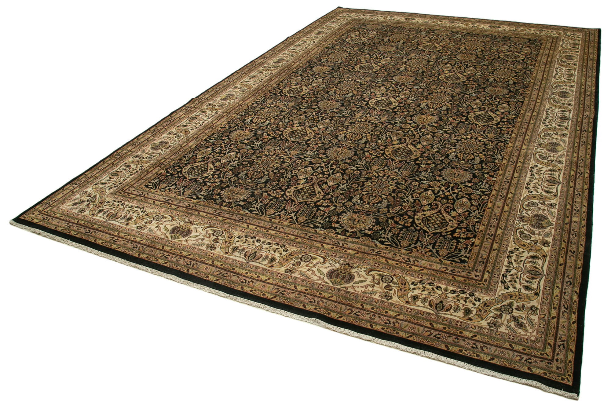 Handmade Wool Area Rug - Tebriz Classic Beige Cotton Wool Rug 11'10''x17'10''