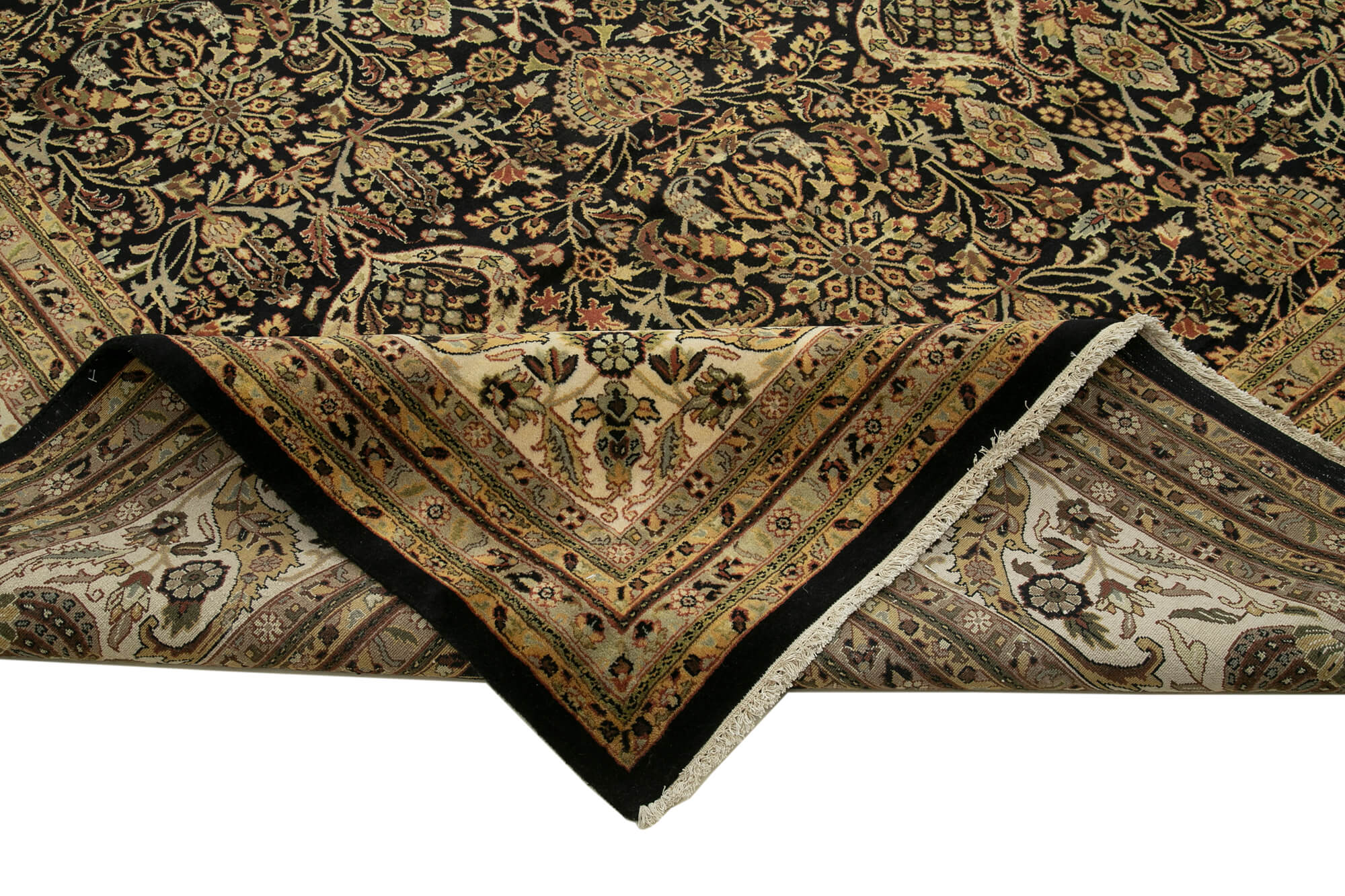 Handmade Wool Area Rug - Tebriz Classic Beige Cotton Wool Rug 11'10''x17'10''