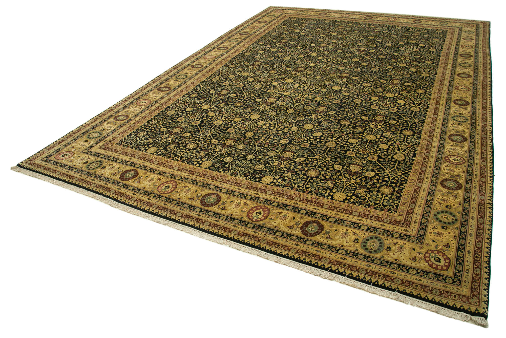 Handmade Wool Area Rug - Vintage Turkish Carpet | Classic Cotton Rug 11'9"x17'9"