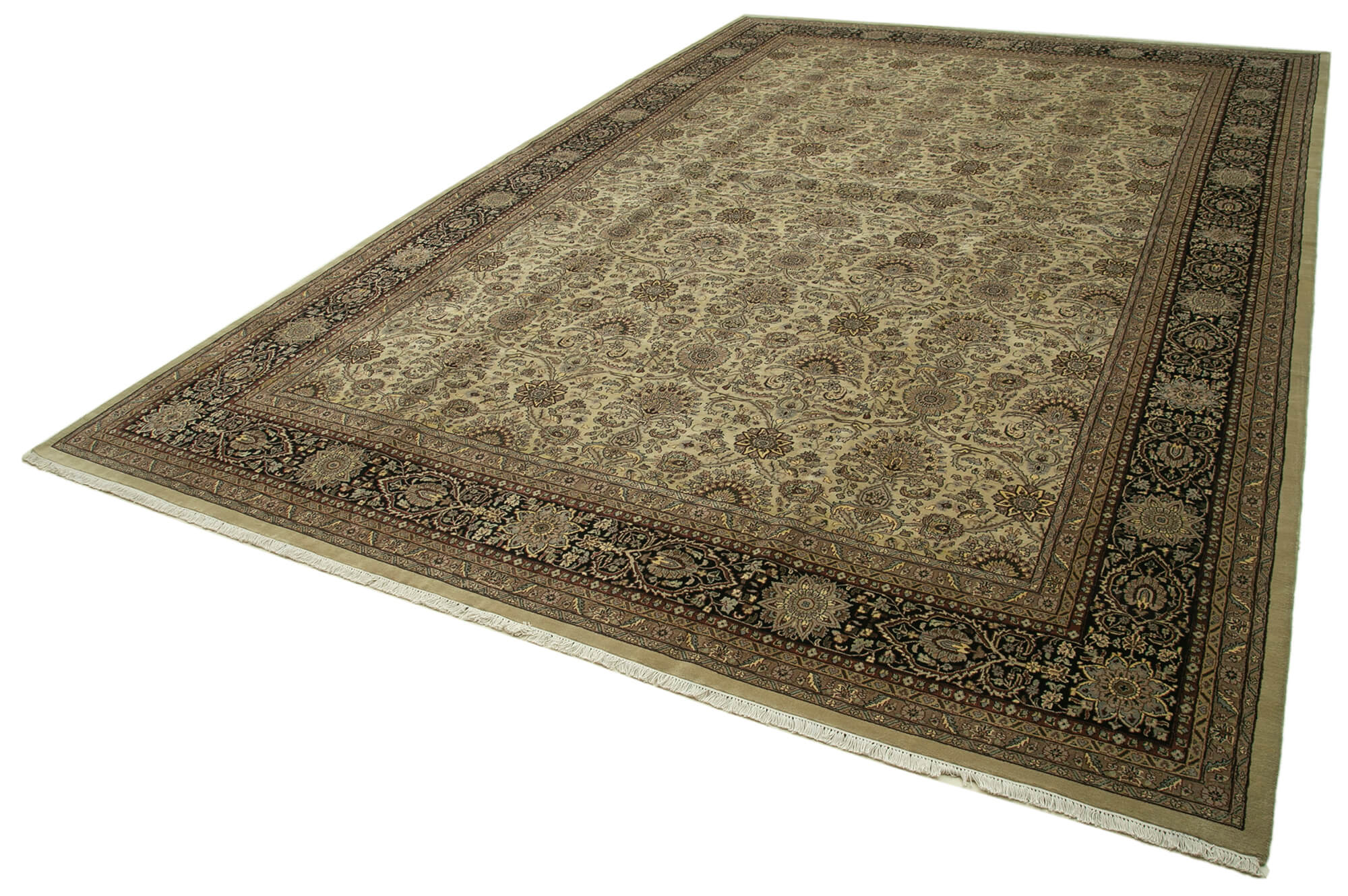 Handmade Wool Area Rug – Classic Beige Cotton Wool Rug, Vintage Turkish Carpet 11'9''x17'11''