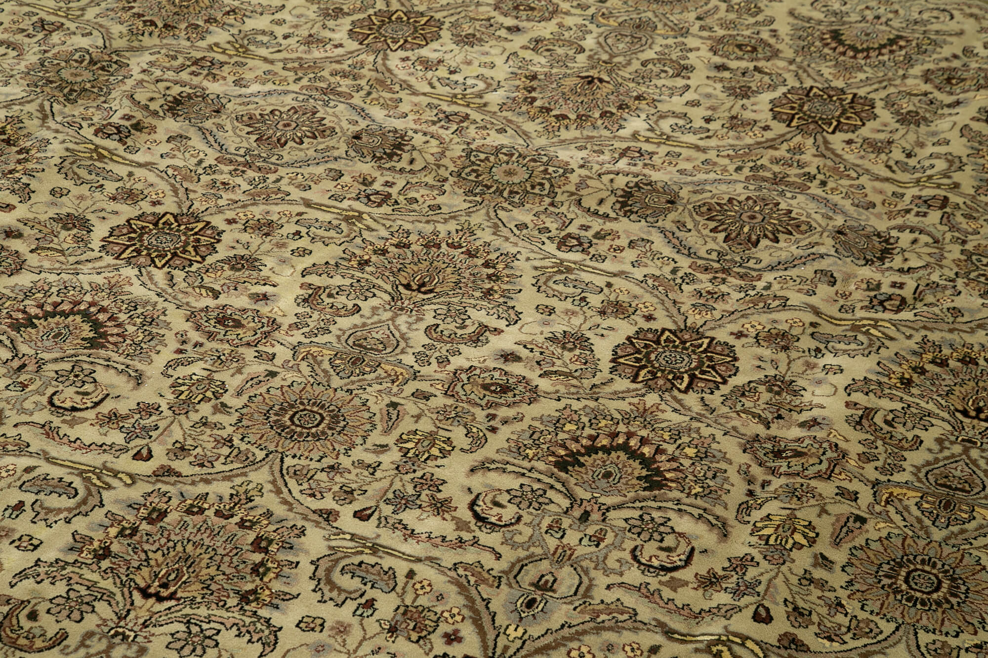 Handmade Wool Area Rug – Classic Beige Cotton Wool Rug, Vintage Turkish Carpet 11'9''x17'11''