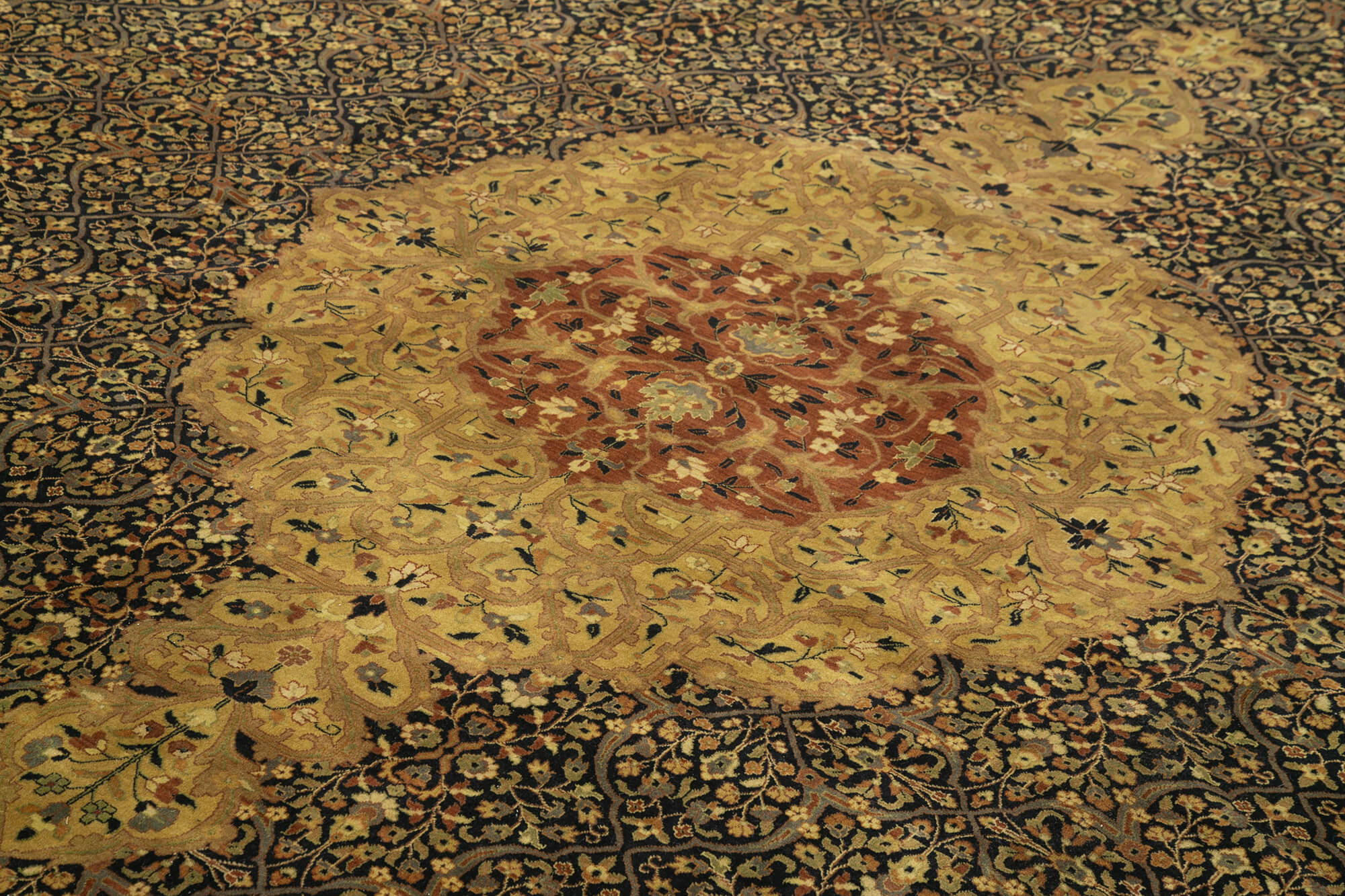 Handmade Wool Area Rug – Tebriz Brown Classic Cotton Wool Blend Rug 12'2" x 14'11"