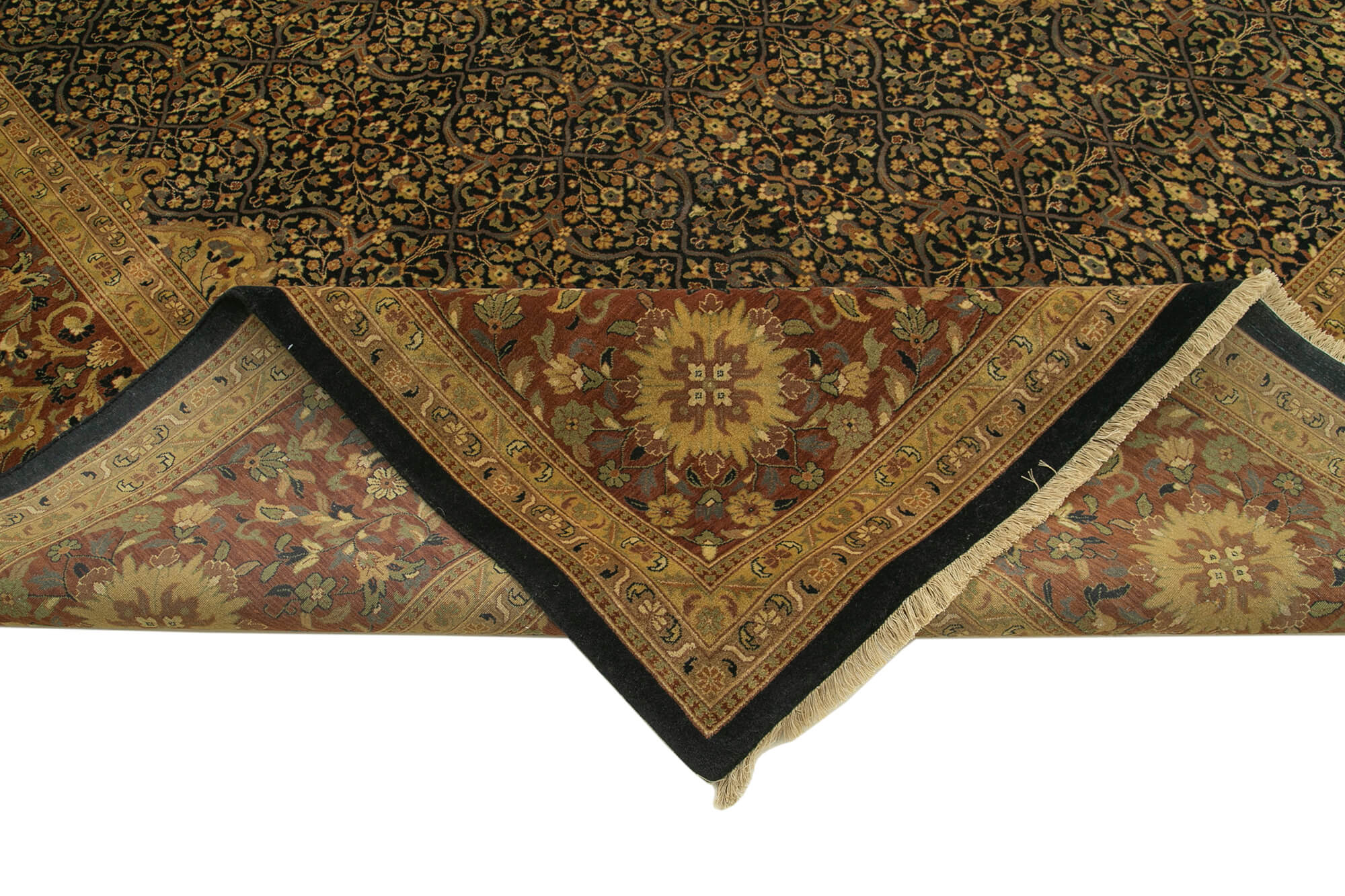 Handmade Wool Area Rug – Tebriz Brown Classic Cotton Wool Blend Rug 12'2" x 14'11"