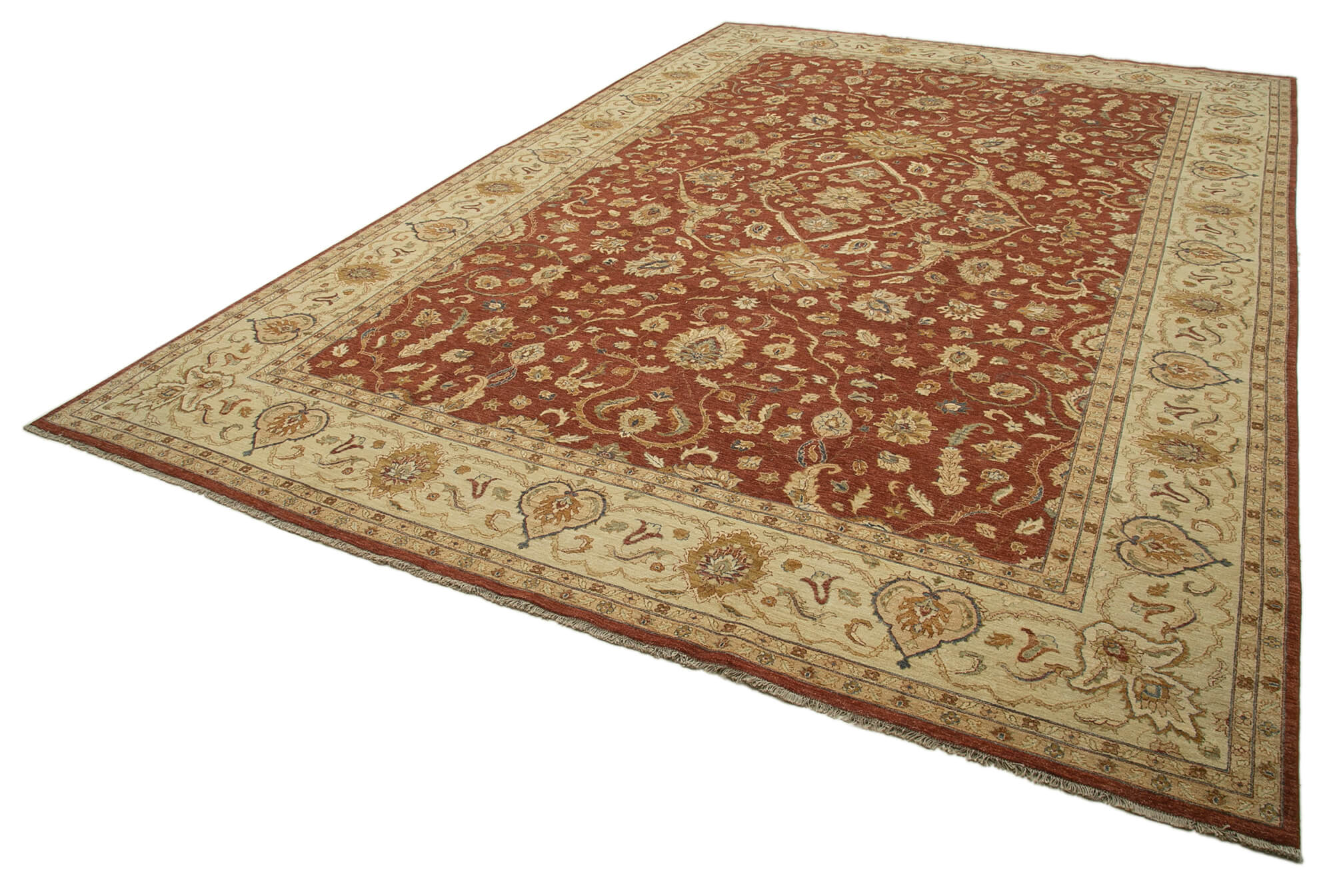Handmade Wool Area Rug – Tebriz Classic Beige Cotton Wool Rug 12'2''x18'1''