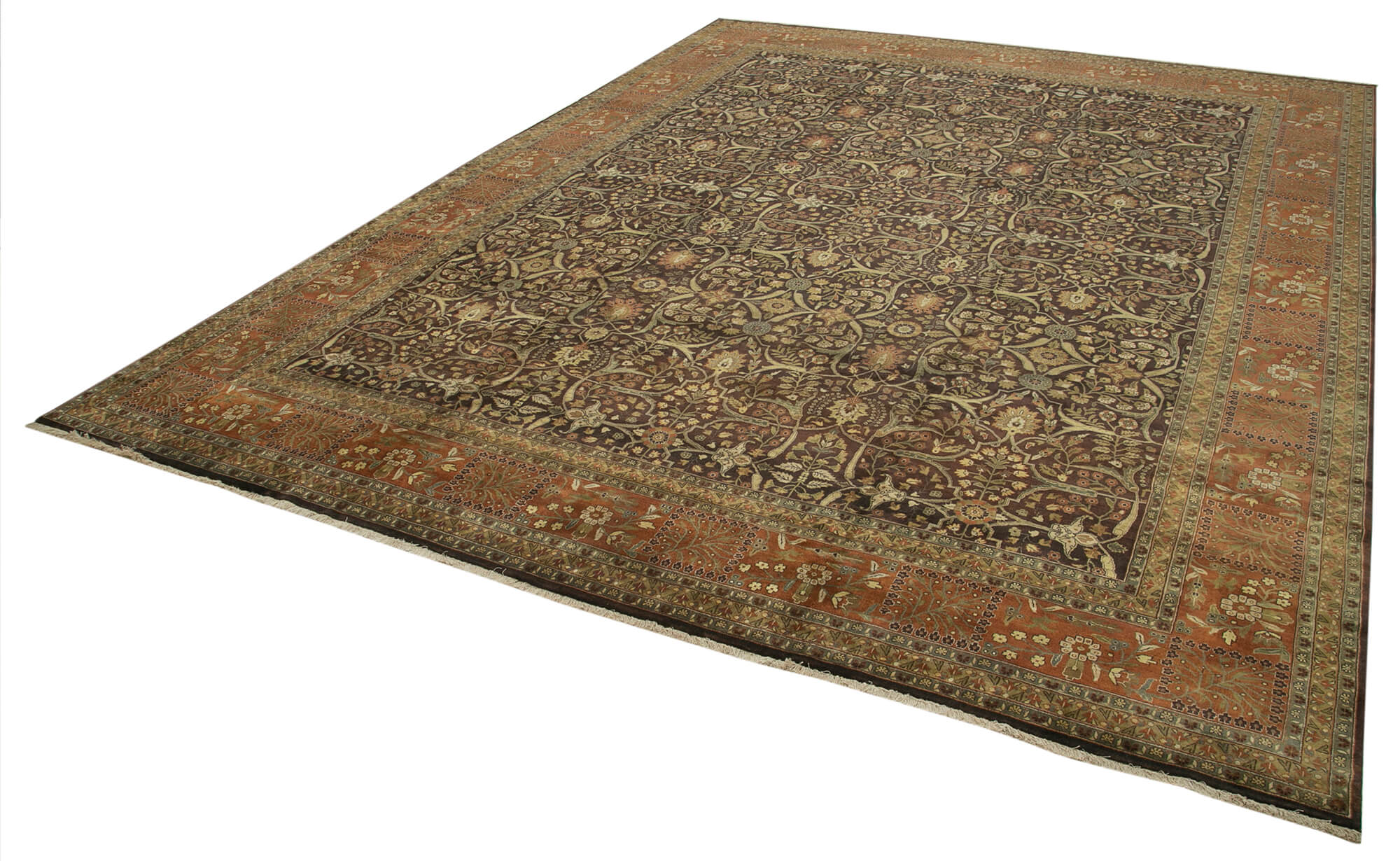 Handmade Wool Area Rug – Tebriz Brown Classic Cotton Rug 12'4''x15'10'' by Agacan