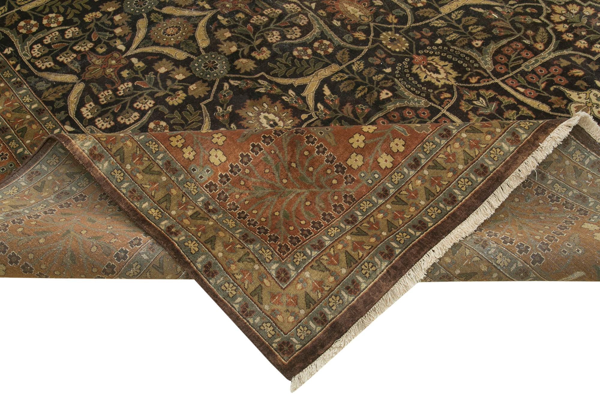 Handmade Wool Area Rug – Tebriz Brown Classic Cotton Rug 12'4''x15'10'' by Agacan
