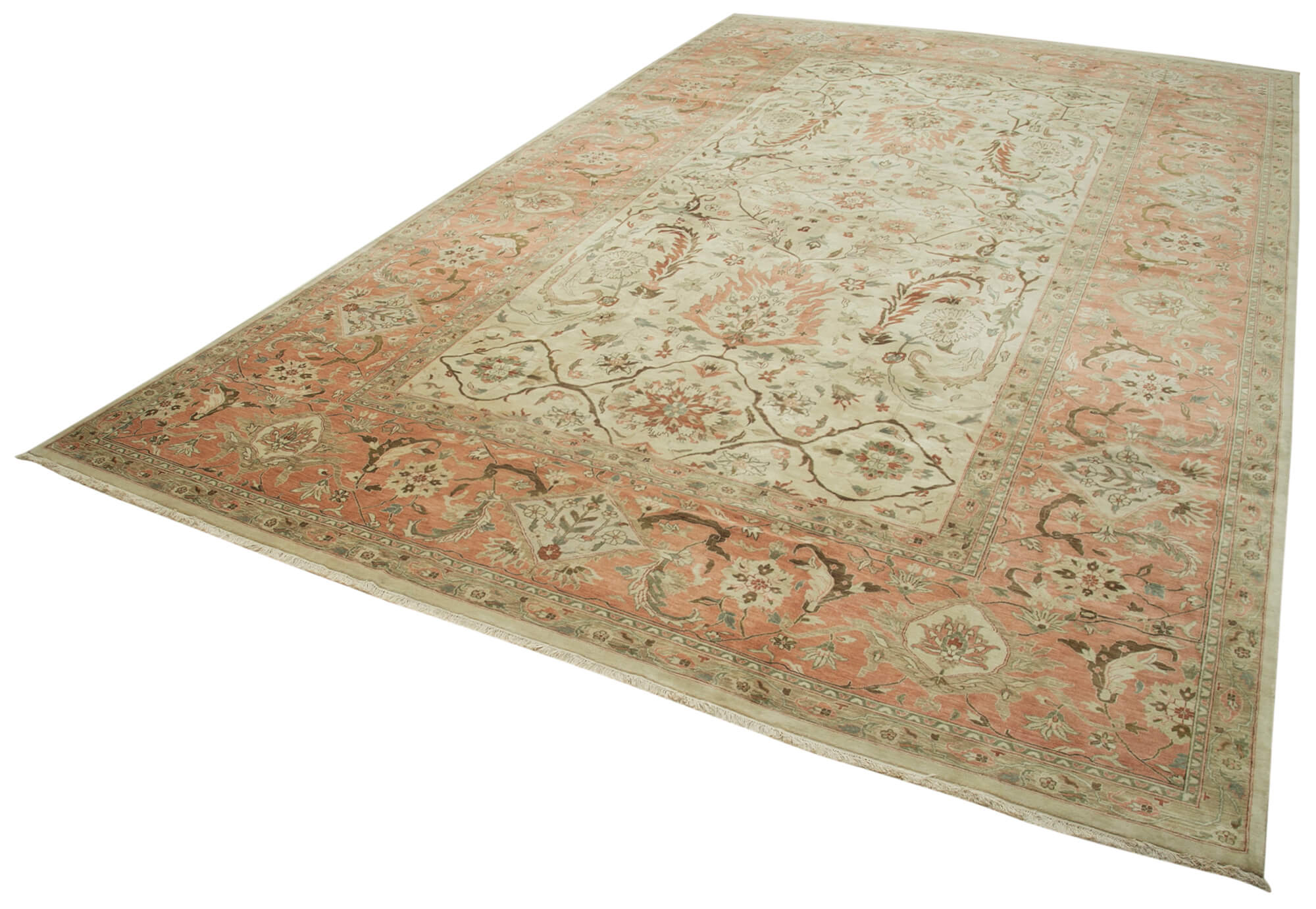 Handmade Wool Area Rug – Tebriz Classic Beige Cotton Wool Rug 11'10''x18'0''