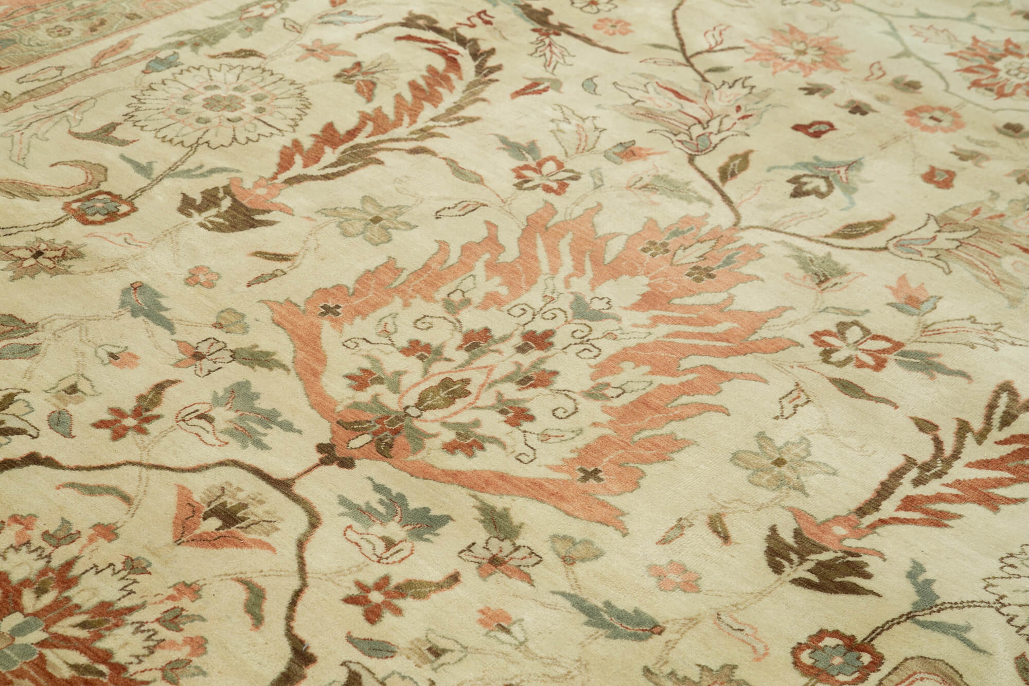 Handmade Wool Area Rug – Tebriz Classic Beige Cotton Wool Rug 11'10''x18'0''
