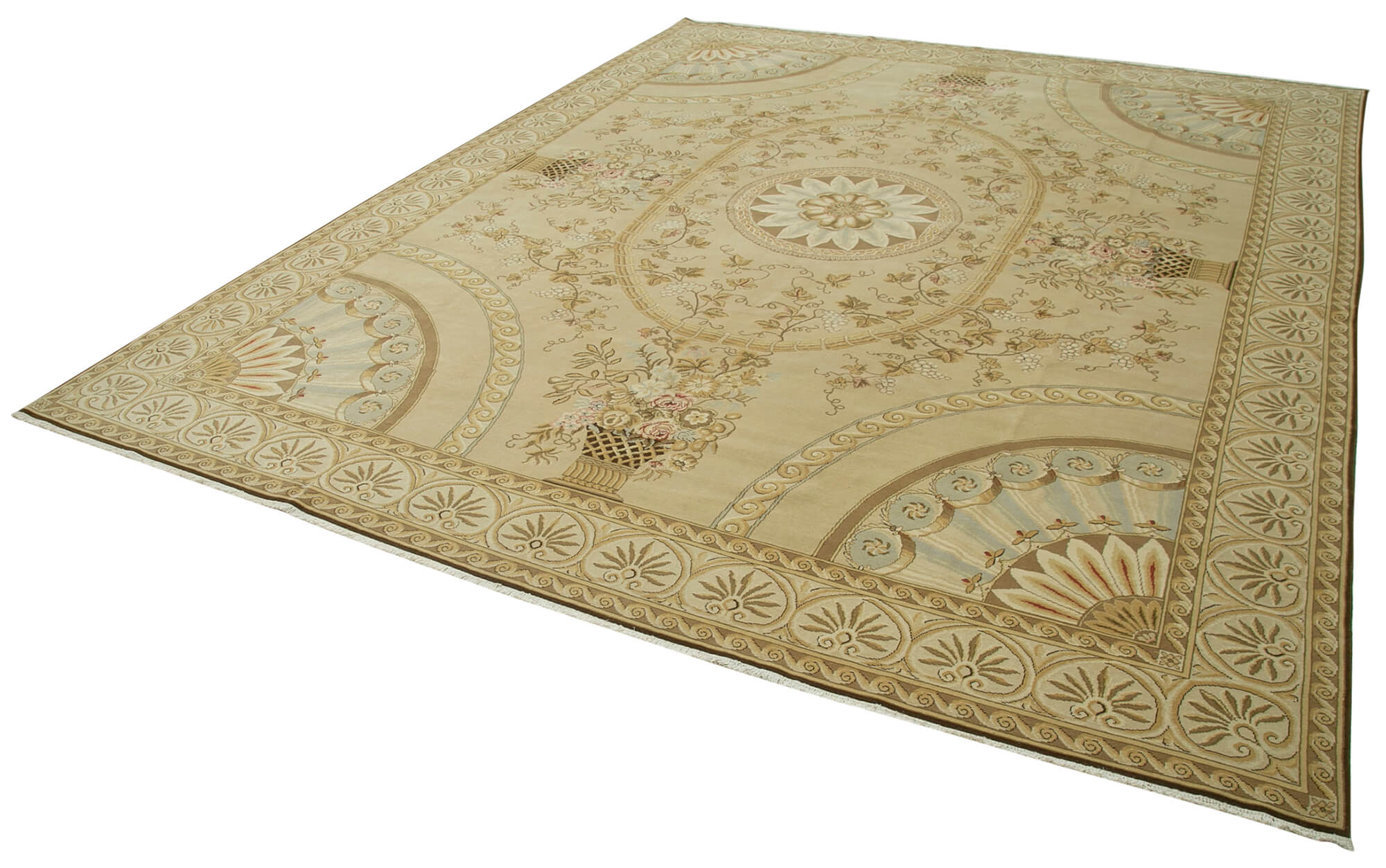 Handmade Wool Area Rug – Classic Cotton Wool Rug | Large Beige 12x15 Turkish Vintage