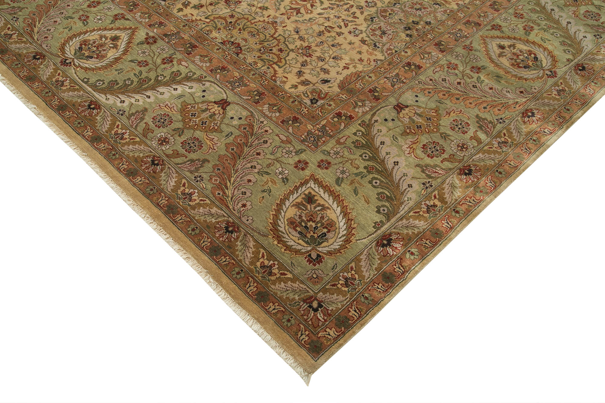Handmade Wool Area Rug – Tebriz Classic Beige Cotton Wool Rug 12'1''x14'11''