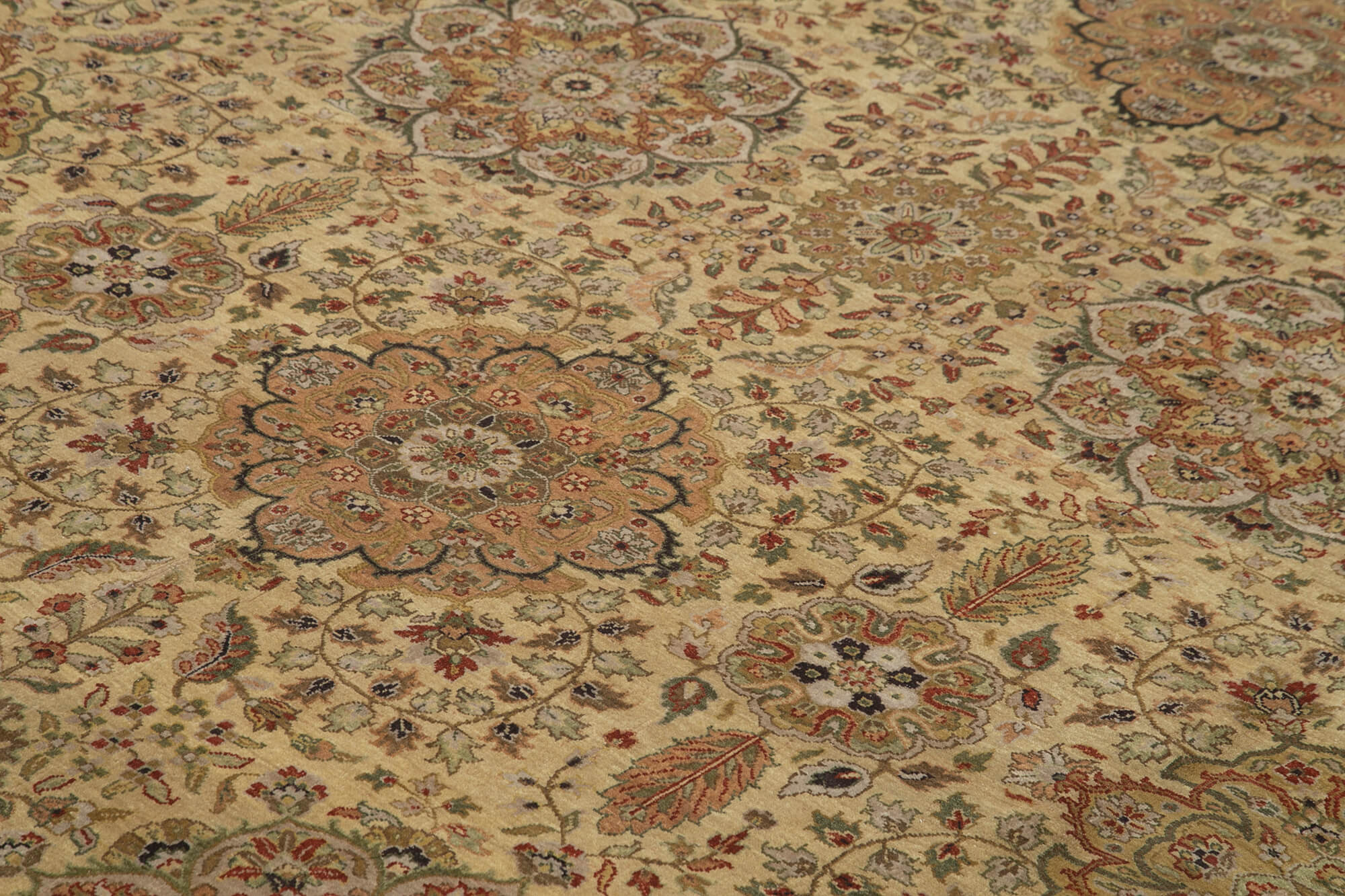 Handmade Wool Area Rug – Tebriz Classic Beige Cotton Wool Rug 12'1''x14'11''