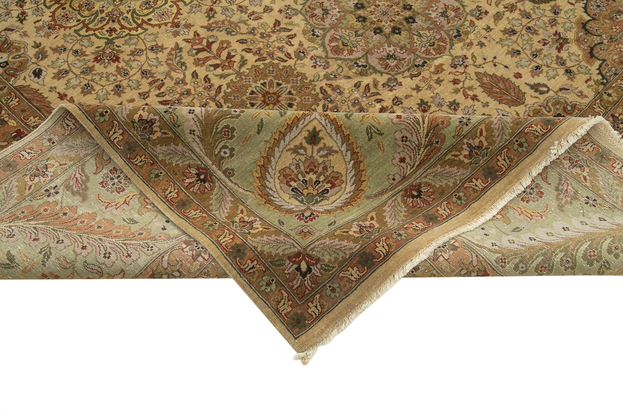 Handmade Wool Area Rug – Tebriz Classic Beige Cotton Wool Rug 12'1''x14'11''