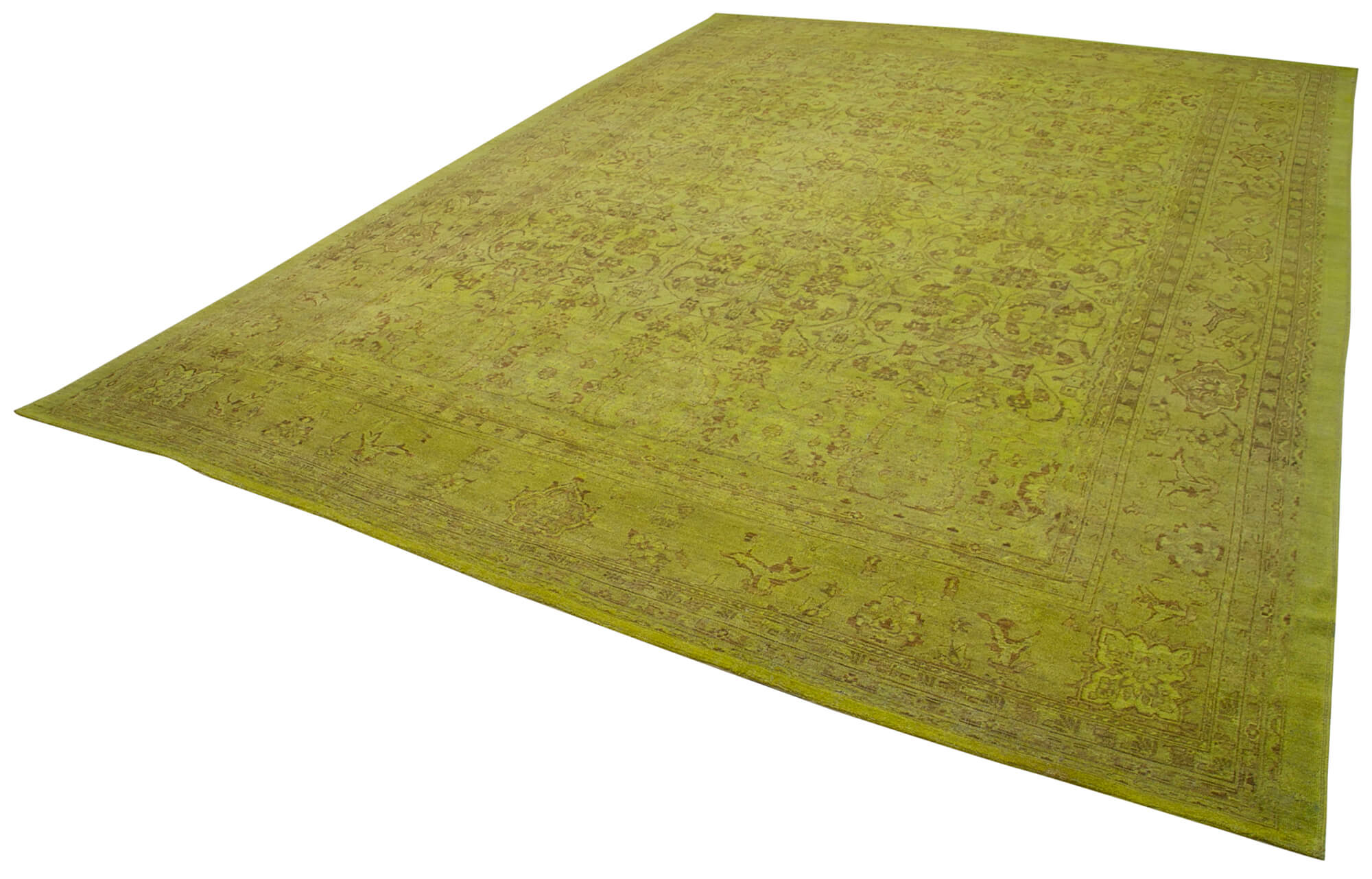 Handmade Wool Area Rug – Classic Yellow Cotton Blend Turkish Vintage Carpet 13'7''x18'6''
