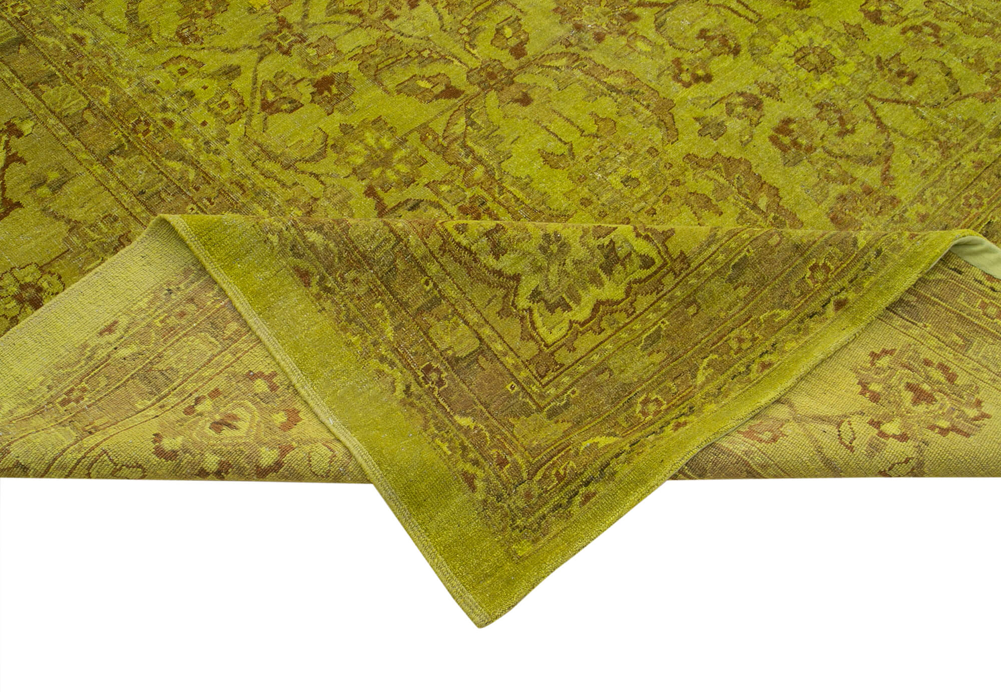 Handmade Wool Area Rug – Classic Yellow Cotton Blend Turkish Vintage Carpet 13'7''x18'6''