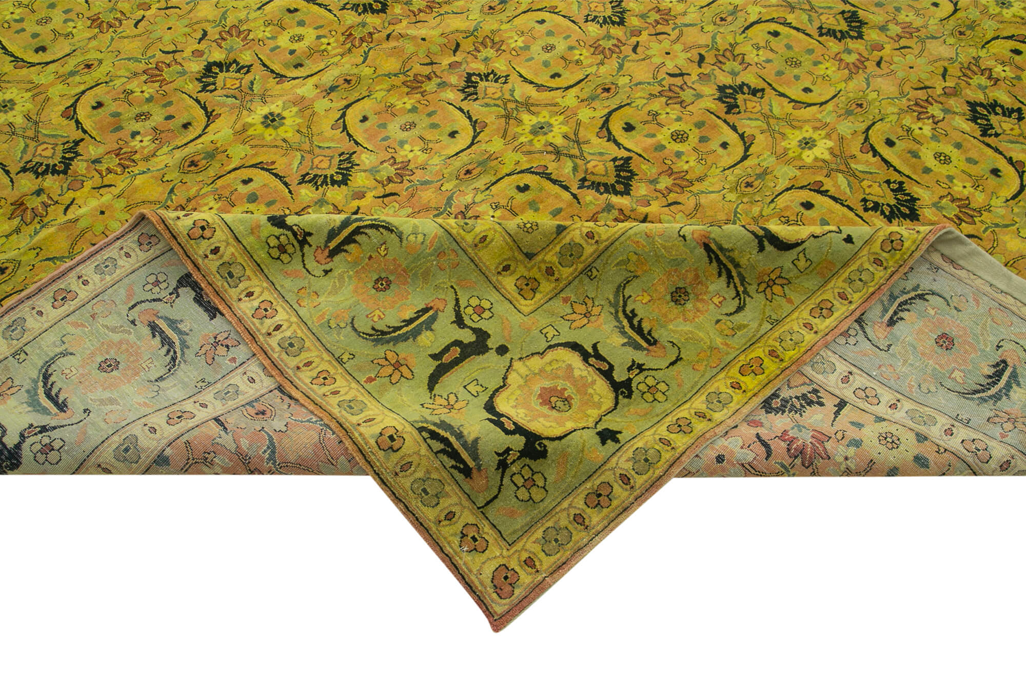 Handmade Wool Area Rug – Tebriz Green Classic Style Carpet 13'7''x18'2'' Large Area Rug