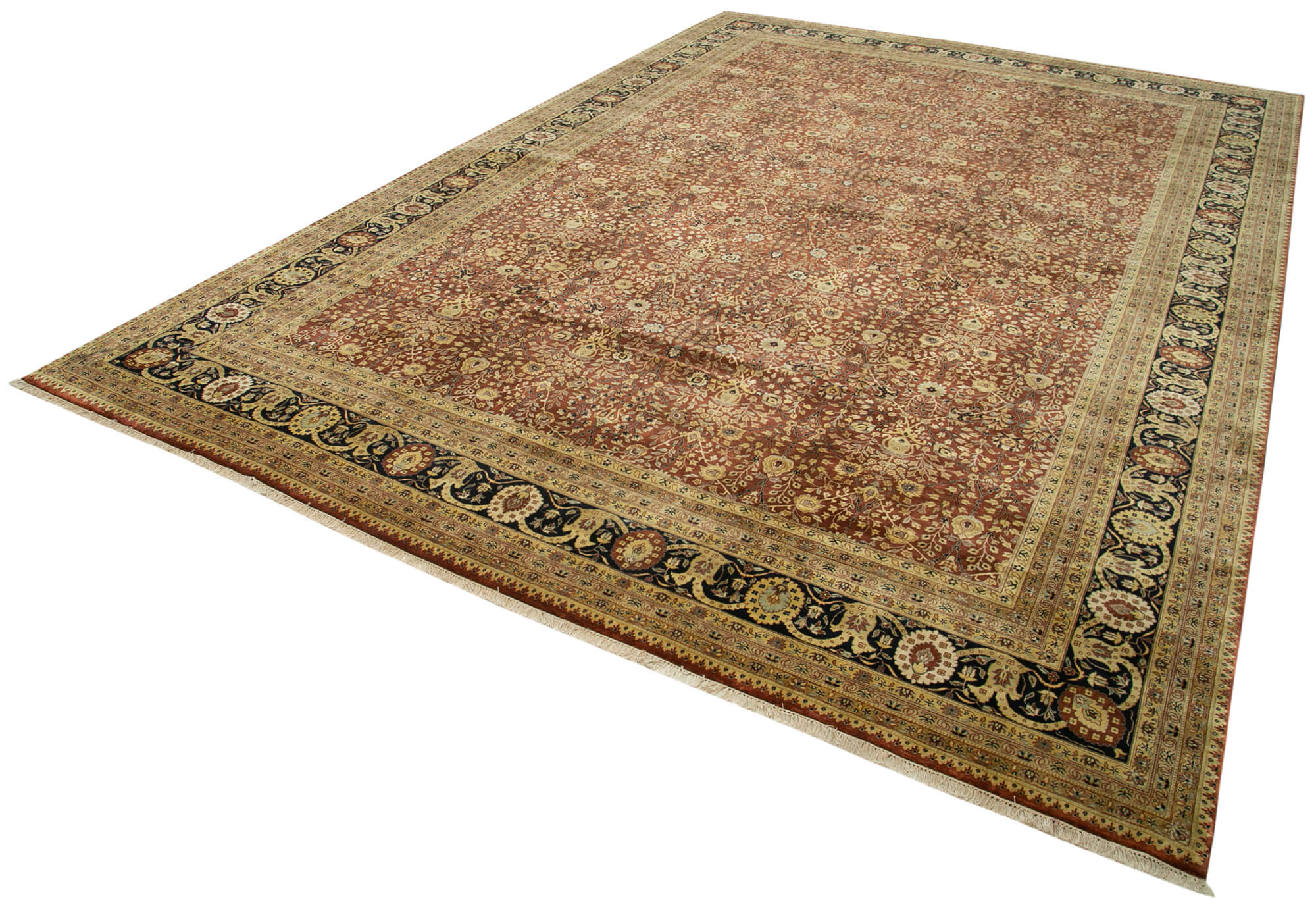 Handmade Wool Area Rug – Tebriz Classic Beige Cotton Wool Rug 11'10''x17'11''