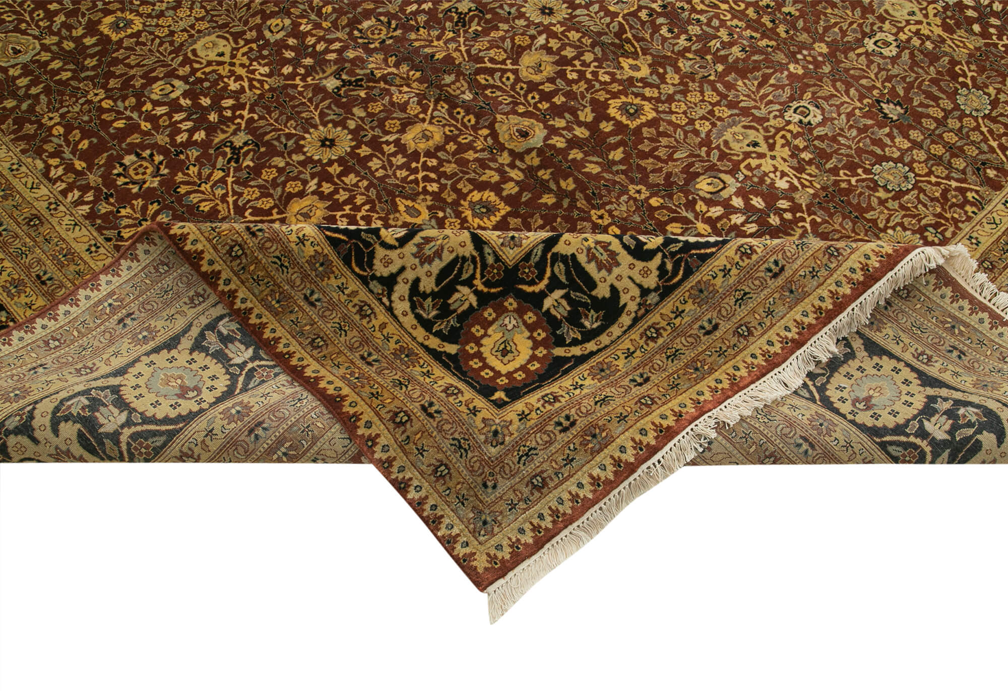 Handmade Wool Area Rug – Tebriz Classic Beige Cotton Wool Rug 11'10''x17'11''