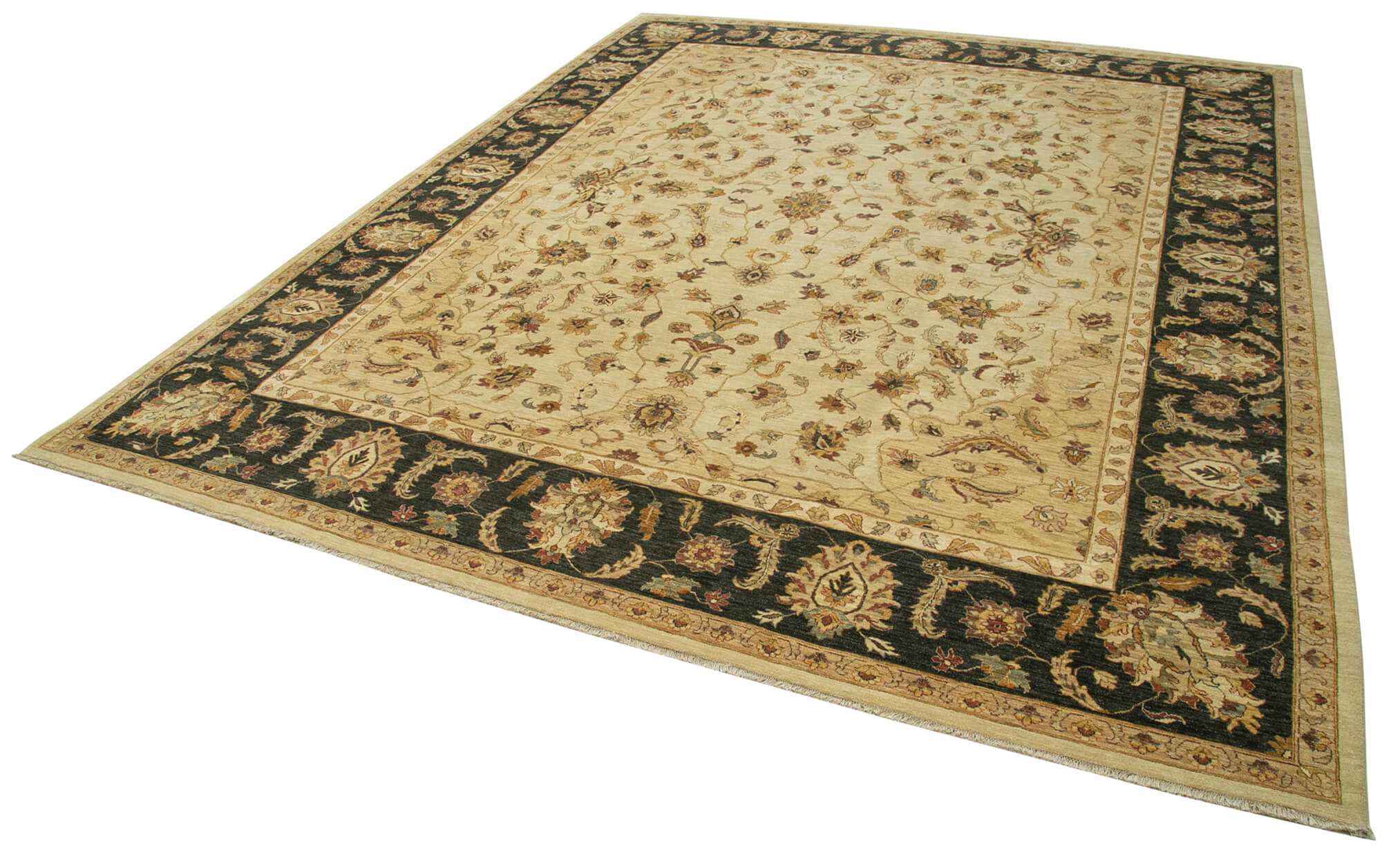Handmade Wool Area Rug – Tebriz Classic Beige 12x14 Cotton Wool Carpet