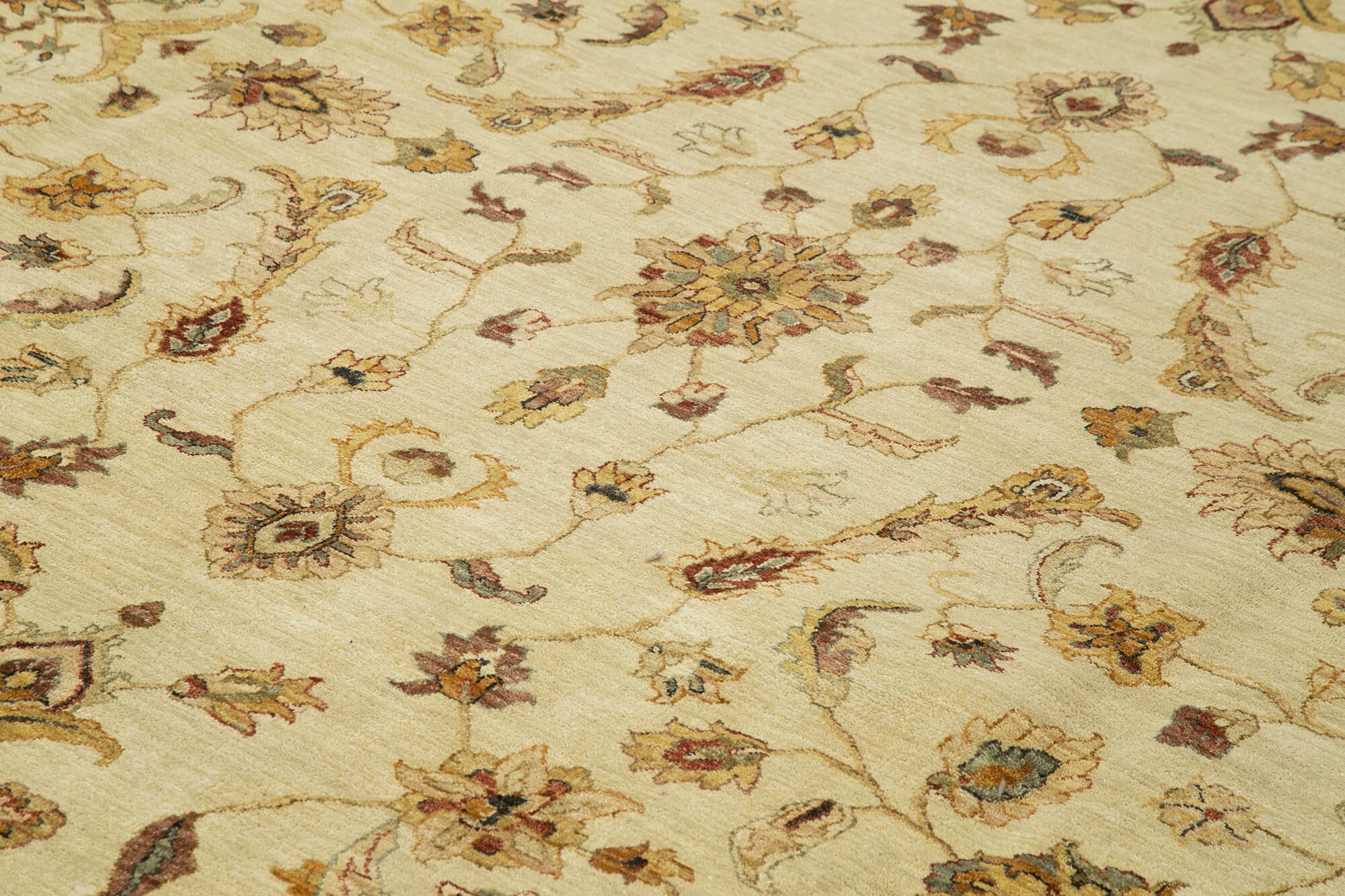 Handmade Wool Area Rug – Tebriz Classic Beige 12x14 Cotton Wool Carpet