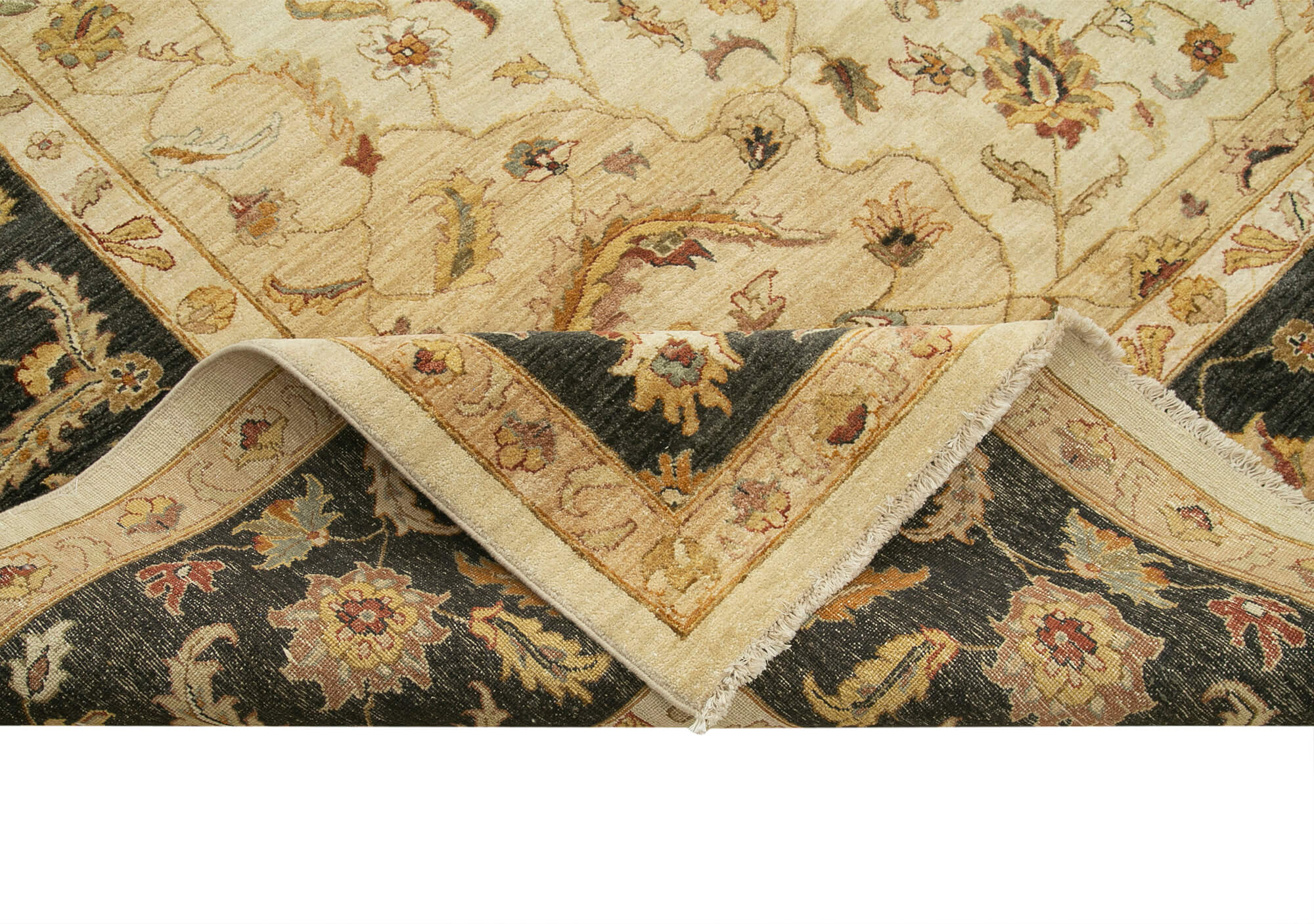 Handmade Wool Area Rug – Tebriz Classic Beige 12x14 Cotton Wool Carpet