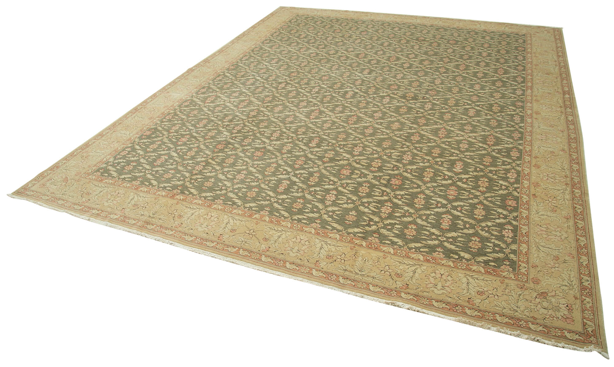 Handmade Wool Area Rug - Classic Beige Turkish Vintage Carpet 12x15 Rug