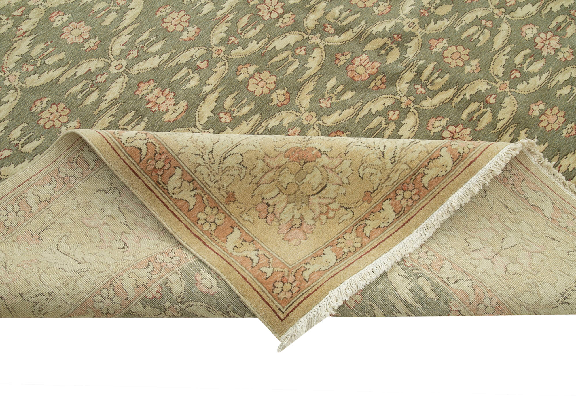 Handmade Wool Area Rug - Classic Beige Turkish Vintage Carpet 12x15 Rug