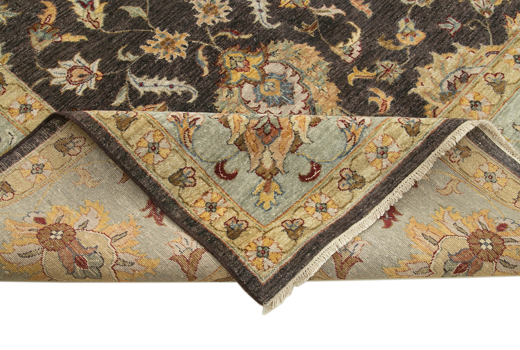 Handmade Wool Area Rug – Tebriz Brown Classic Cotton Wool Rug 12'x15'3''