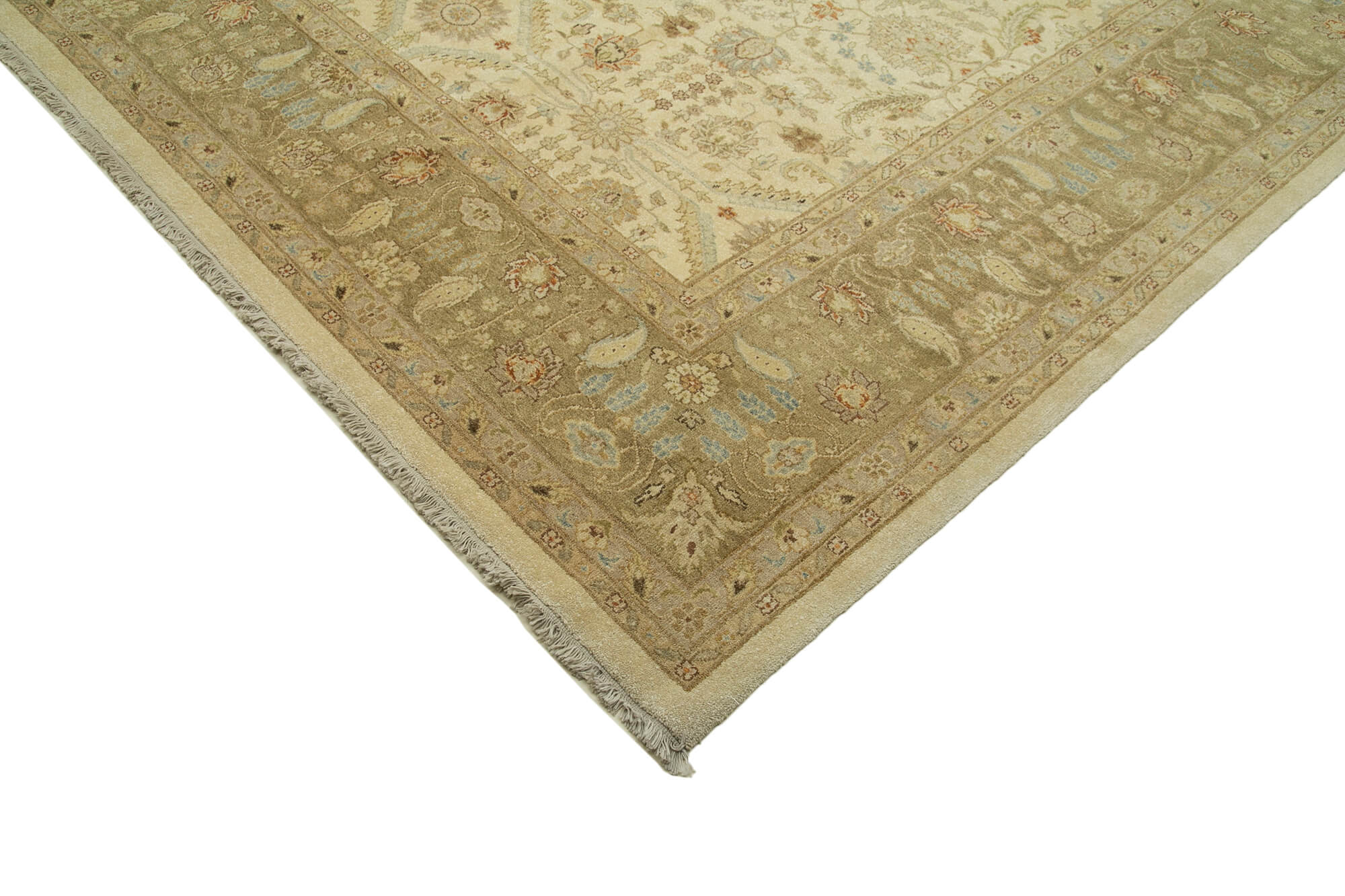Handmade Wool Area Rug - Classic Beige Cotton Wool Rug 12x18 Vintage Turkish Carpet
