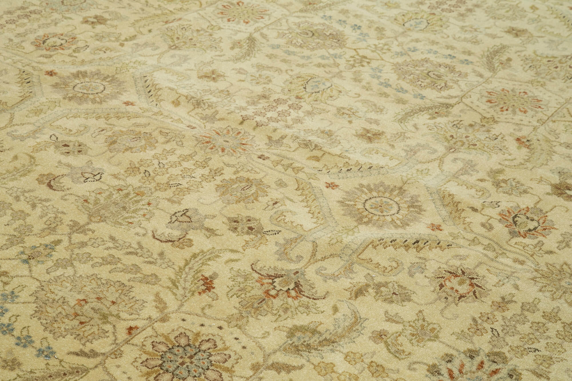Handmade Wool Area Rug - Classic Beige Cotton Wool Rug 12x18 Vintage Turkish Carpet