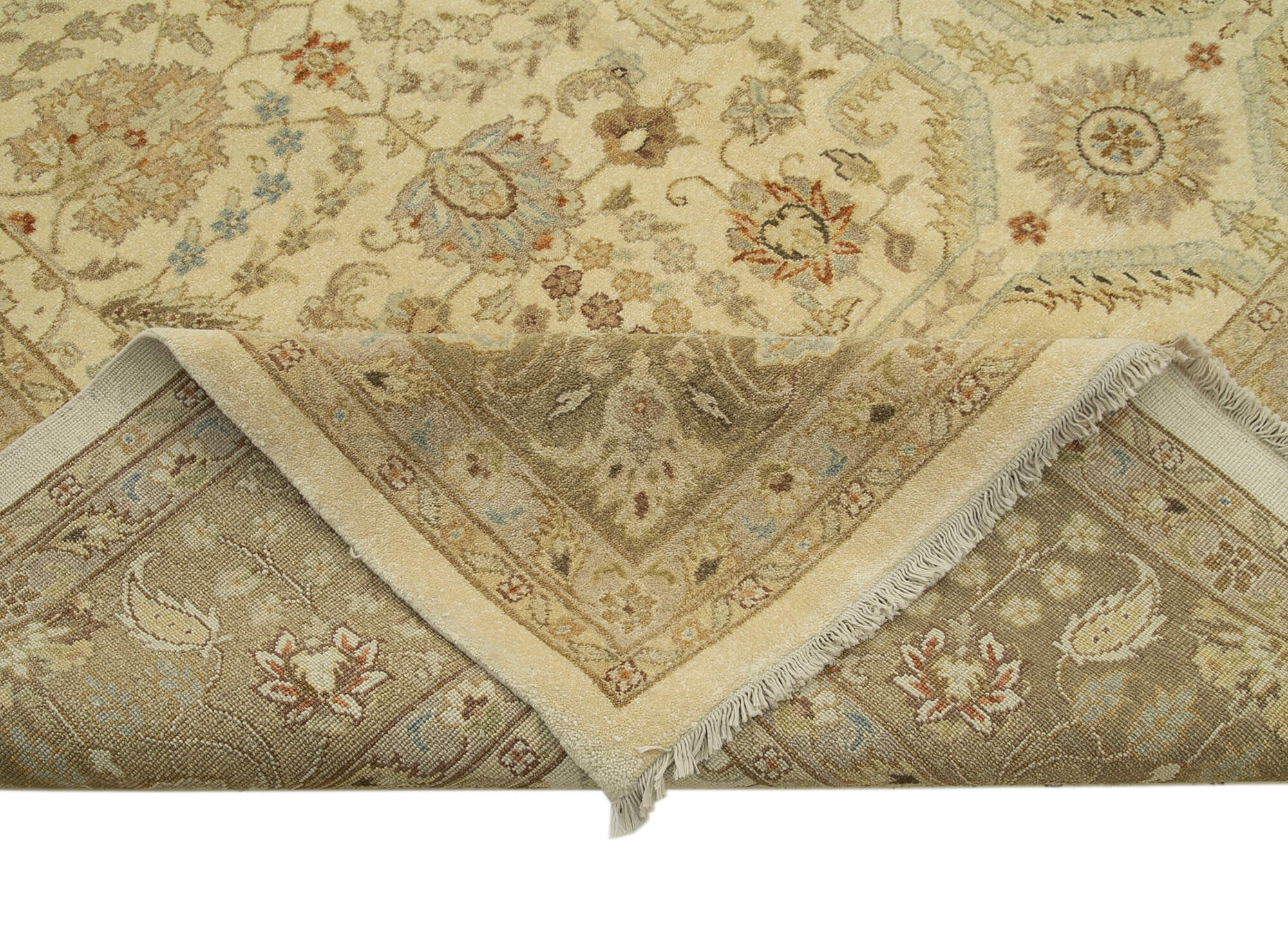 Handmade Wool Area Rug - Classic Beige Cotton Wool Rug 12x18 Vintage Turkish Carpet