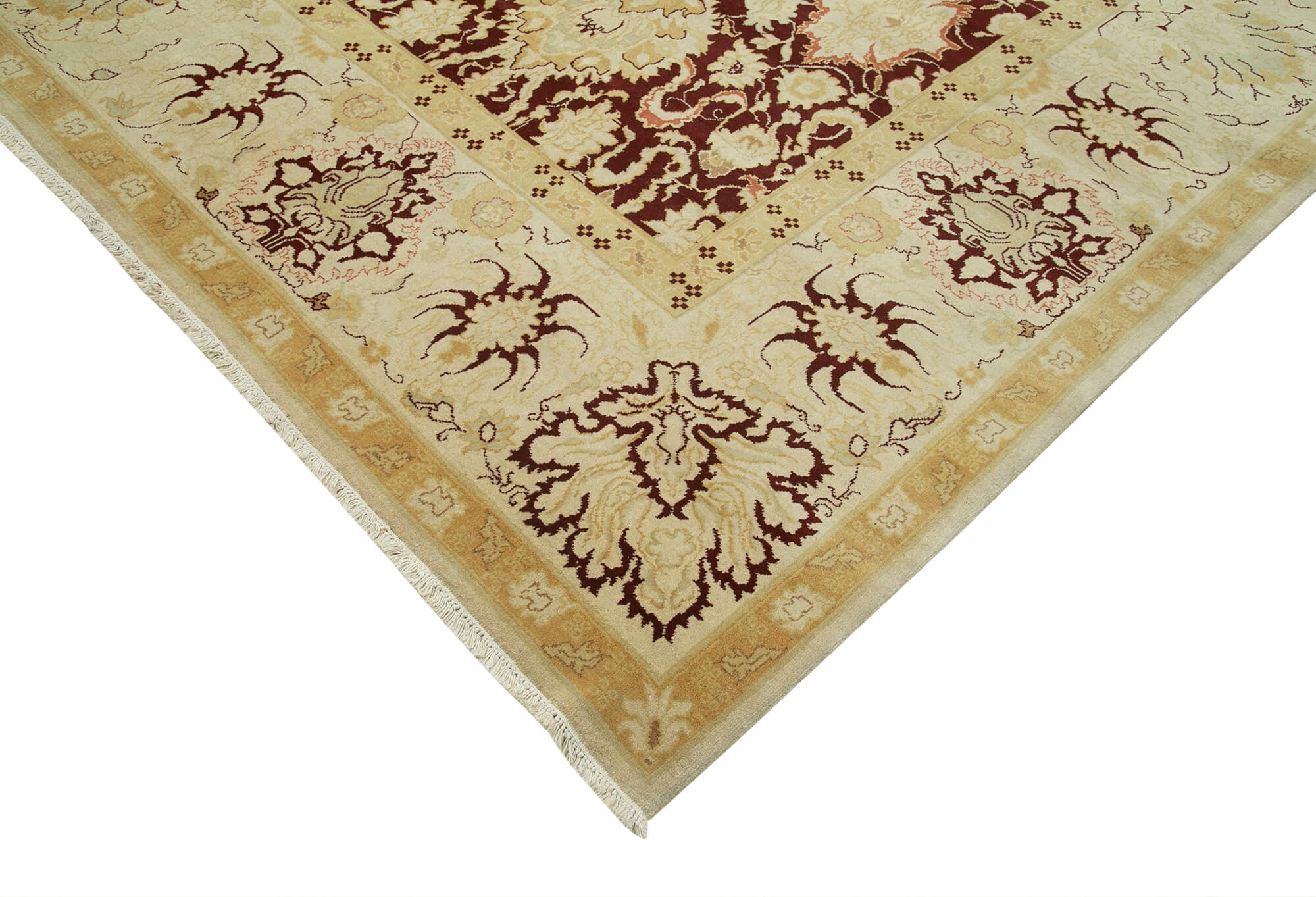 Handmade Wool Area Rug – Classic Beige Carpet, Vintage Cotton Rug 12x14 Feet
