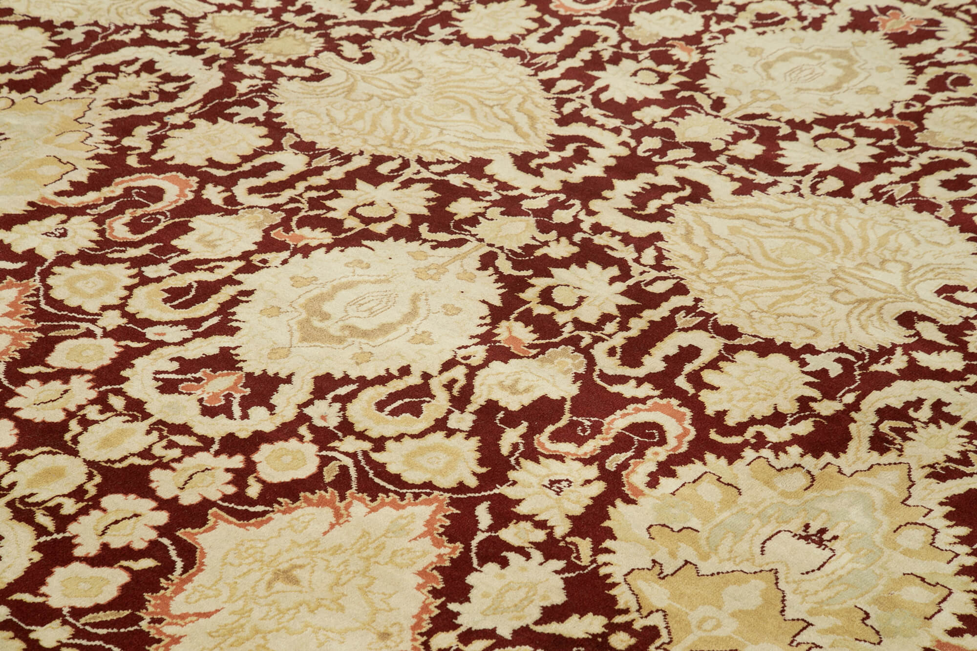 Handmade Wool Area Rug – Classic Beige Carpet, Vintage Cotton Rug 12x14 Feet