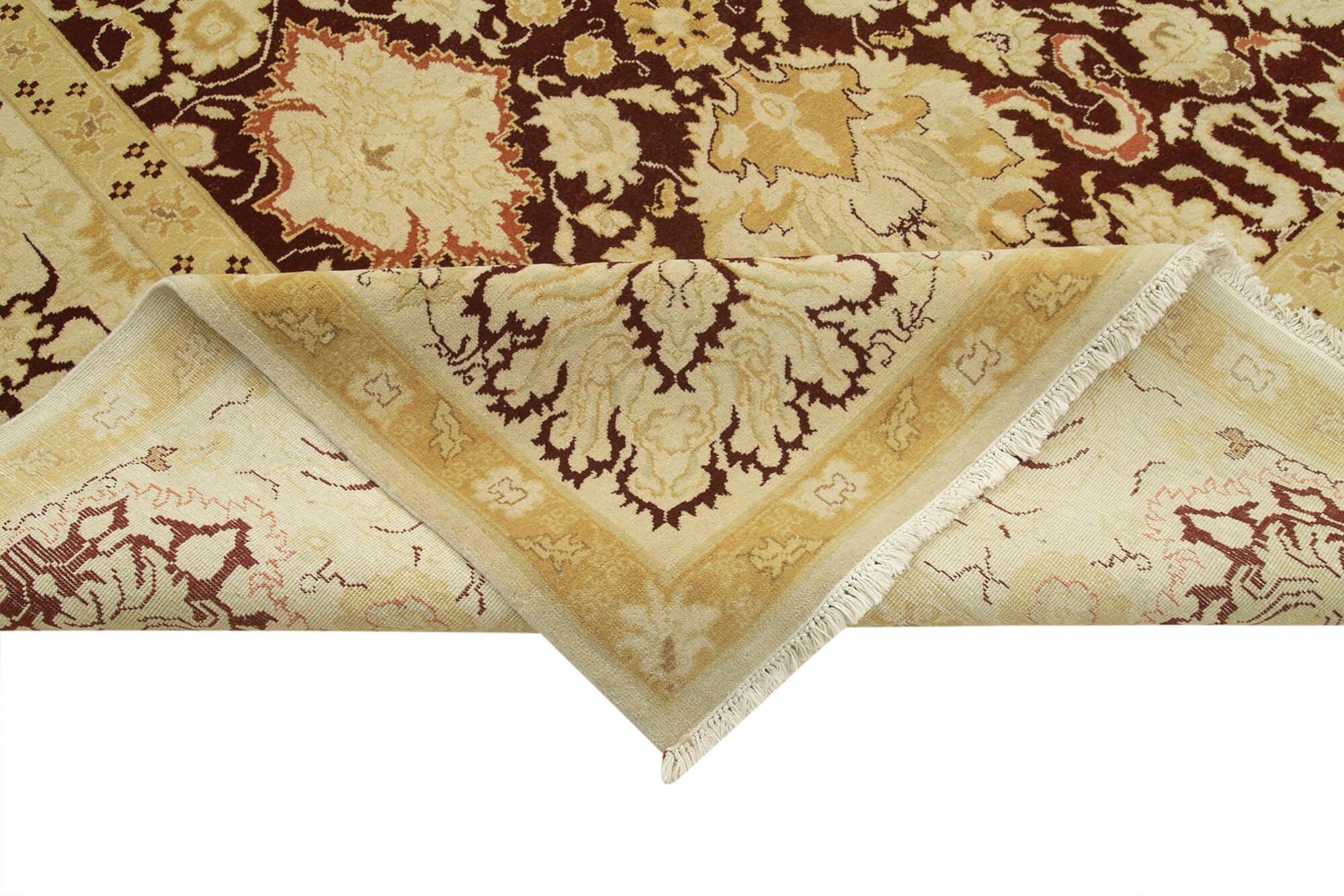 Handmade Wool Area Rug – Classic Beige Carpet, Vintage Cotton Rug 12x14 Feet