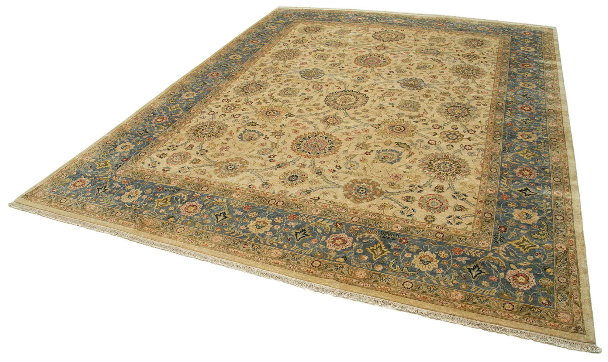Handmade Wool Area Rug – Tebriz Beige Classic Cotton Rug 12'0'' x 14'8'' Durable Turkish