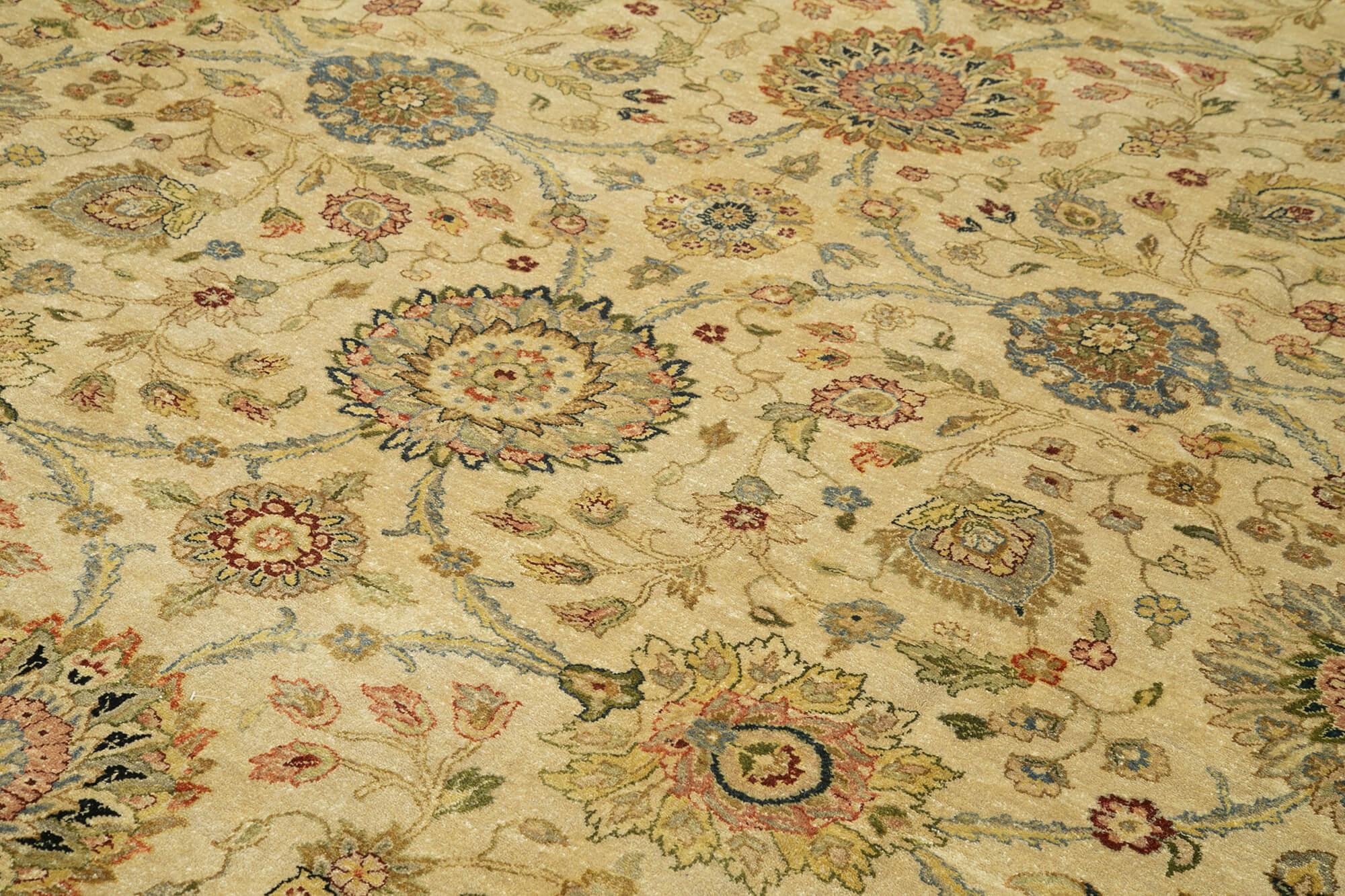 Handmade Wool Area Rug – Tebriz Beige Classic Cotton Rug 12'0'' x 14'8'' Durable Turkish