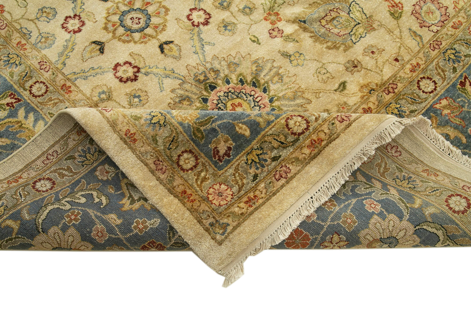 Handmade Wool Area Rug – Tebriz Beige Classic Cotton Rug 12'0'' x 14'8'' Durable Turkish