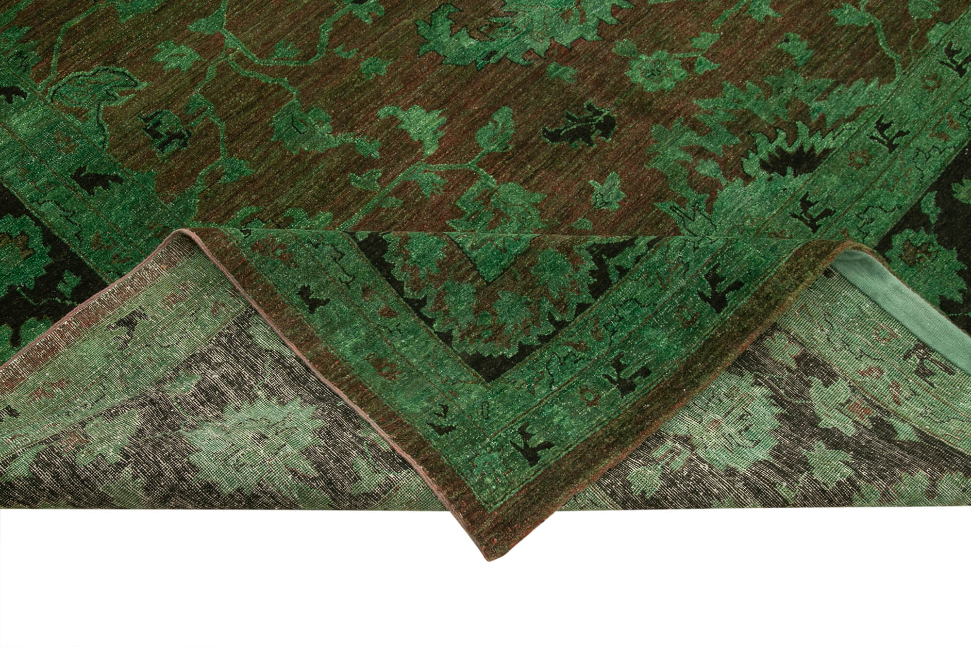 Handmade Wool Area Rug – Classic Green Vintage Turkish Rug 11'3''x14'6''