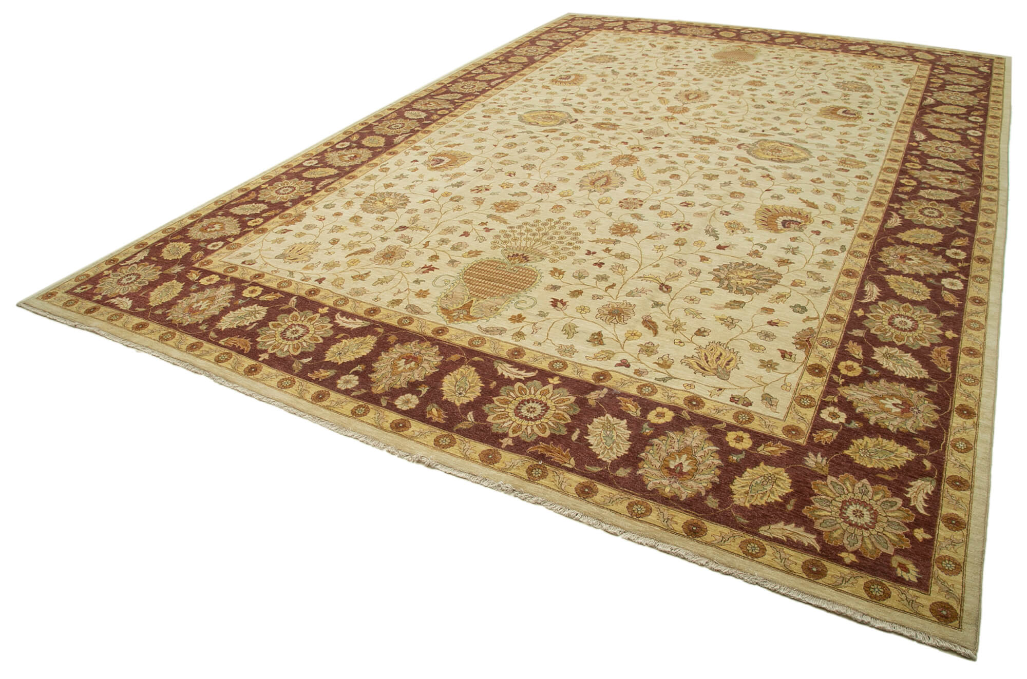 Handmade Wool Area Rug – Classic Beige Cotton Wool Rug 13'11''x20'4'' Large Living Room