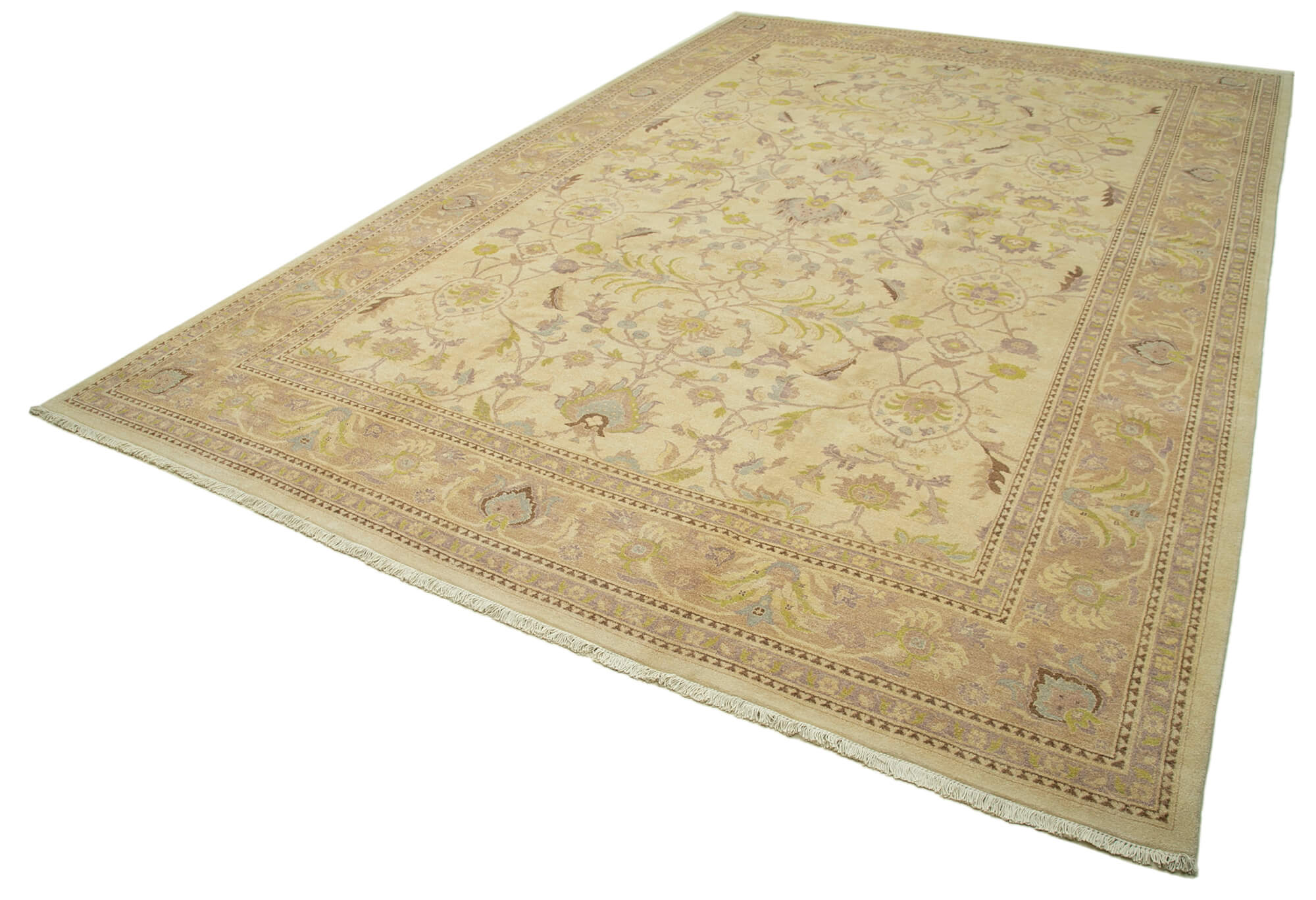 Handmade Wool Area Rug – Classic Beige Vintage Style Cotton Wool Rug 12'x18'4''