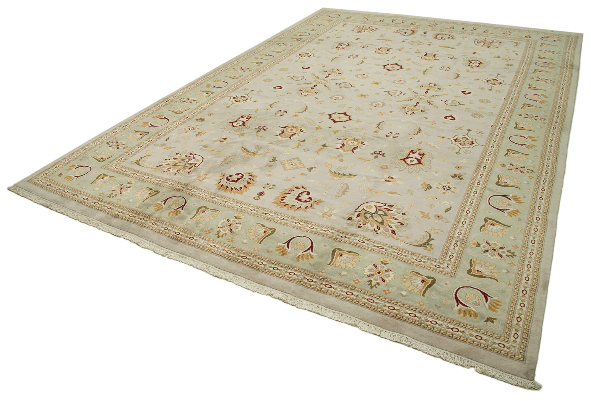Handmade Wool Area Rug – Classic Beige Vintage Hand Knotted Carpet 12'2''x18'1''