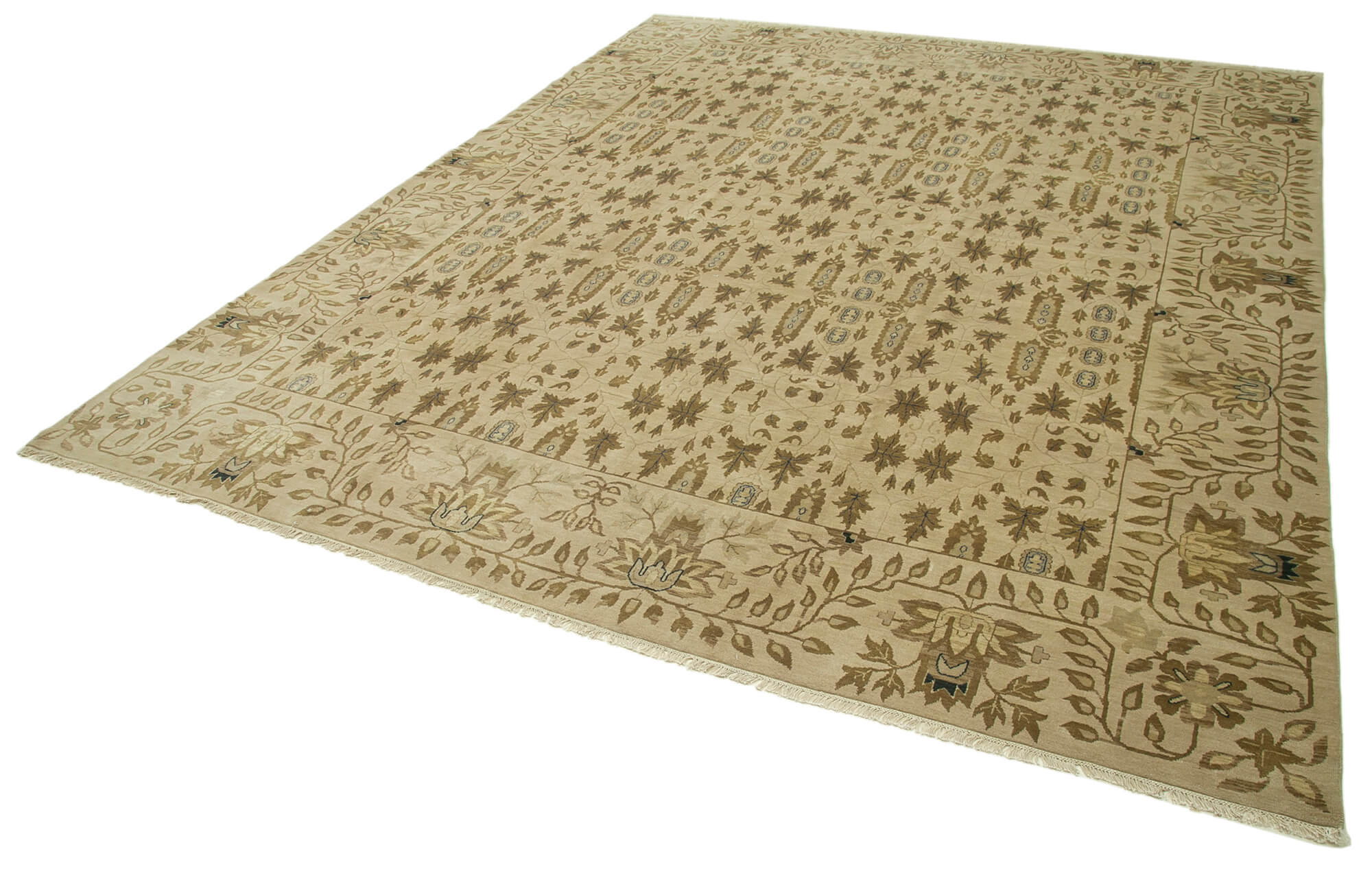 Handmade Wool Area Rug – Classic Beige Carpet, Vintage Turkish Rug 11'9''x14'5''