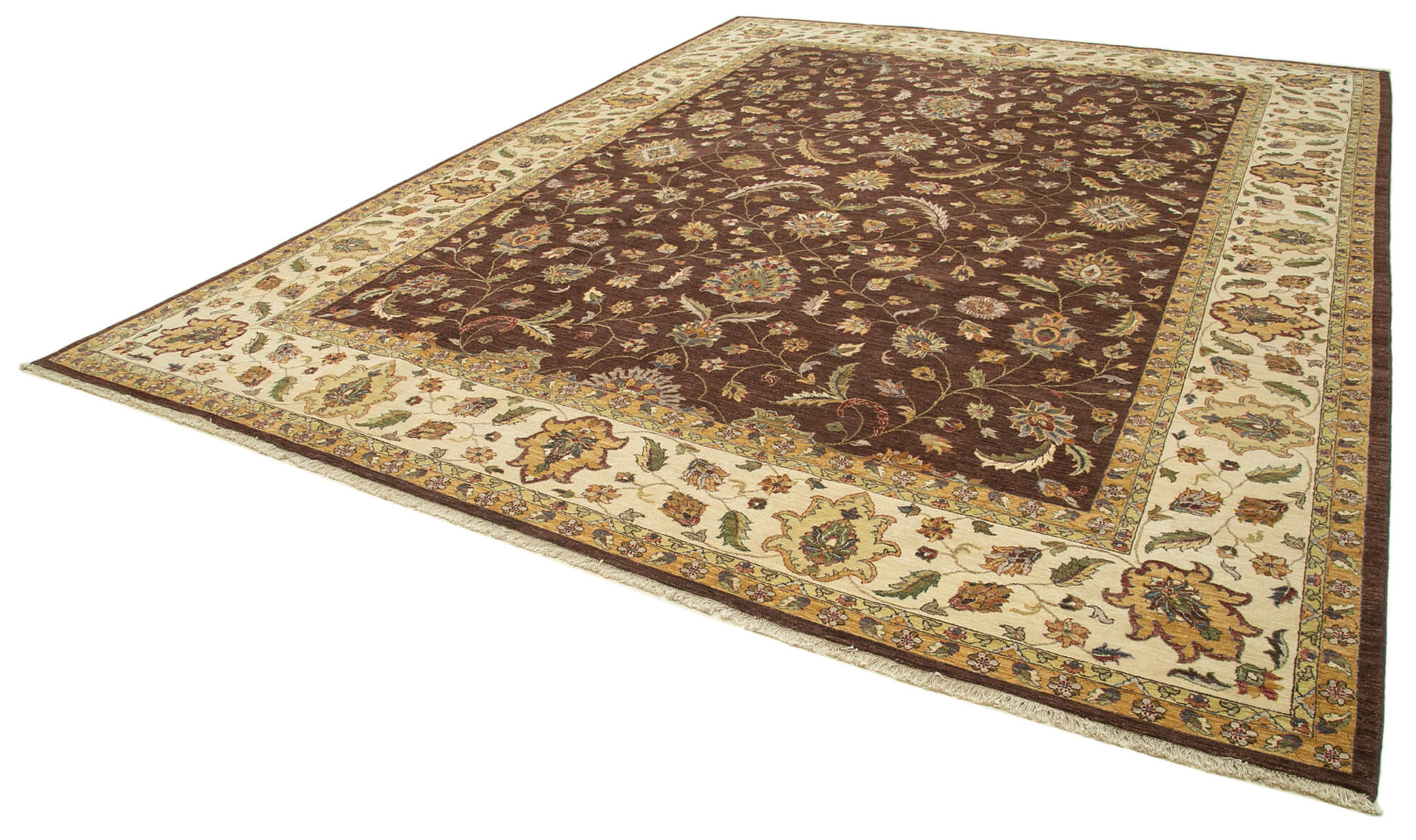 Handmade Wool Area Rug – Tebriz Brown Classic Style Carpet | Durable Cotton Wool Blend 11'10''x14'10''