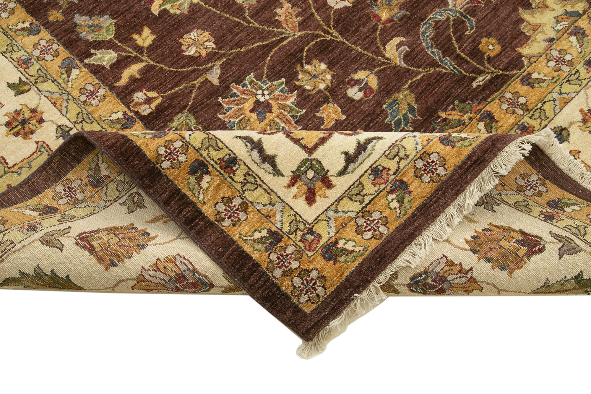 Handmade Wool Area Rug – Tebriz Brown Classic Style Carpet | Durable Cotton Wool Blend 11'10''x14'10''